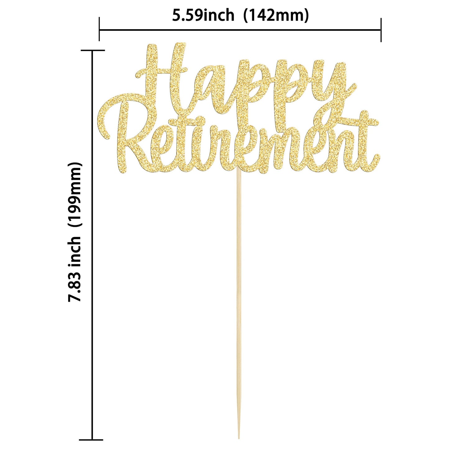 Gyufise Gold Glitter Retirement Cake Topper – 14x19cm, 1 Pack