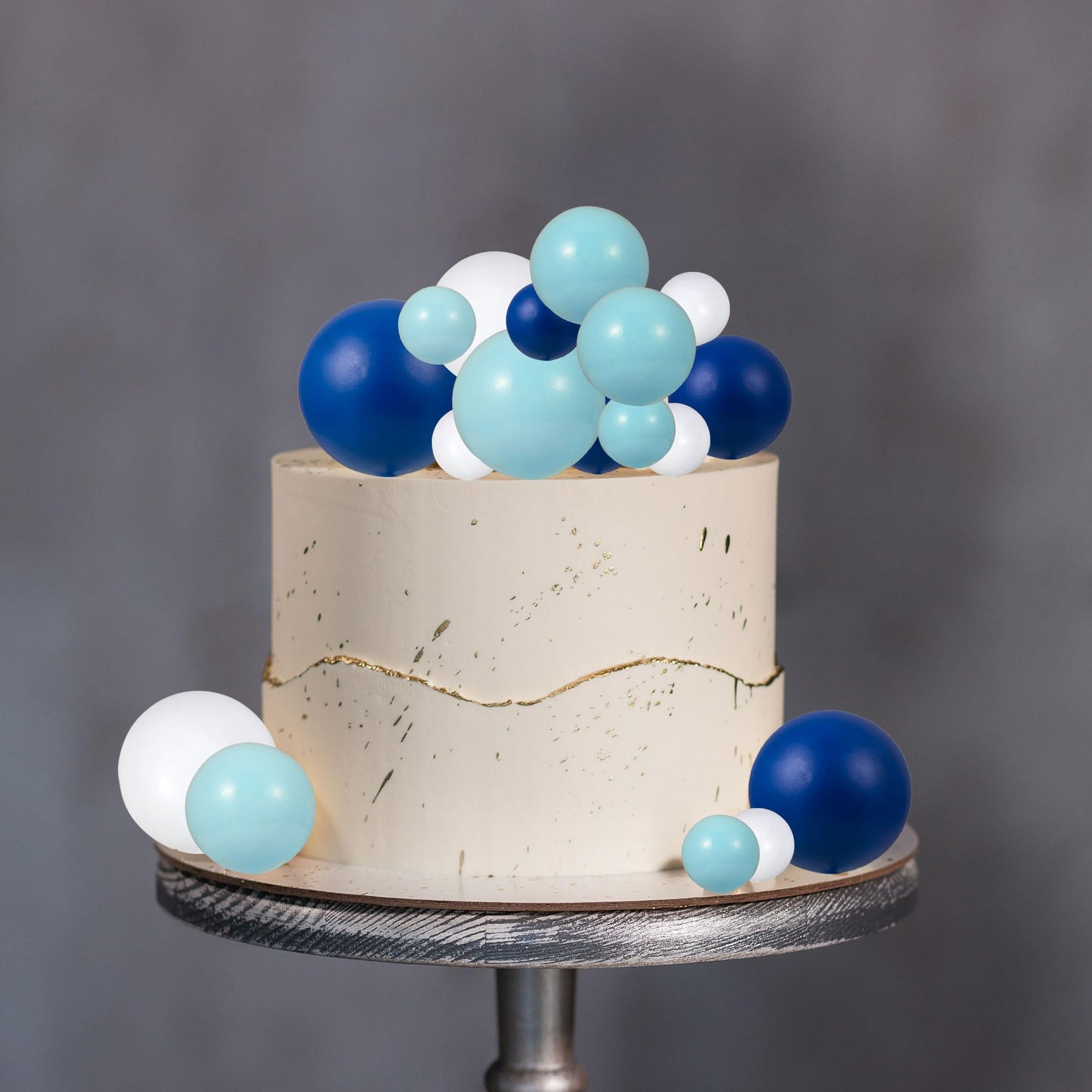 Gyufise 30Pcs Ball Cake Picks – Colorful Blue, White & Dark Blue Ball Topper Set for Cakes & Desserts