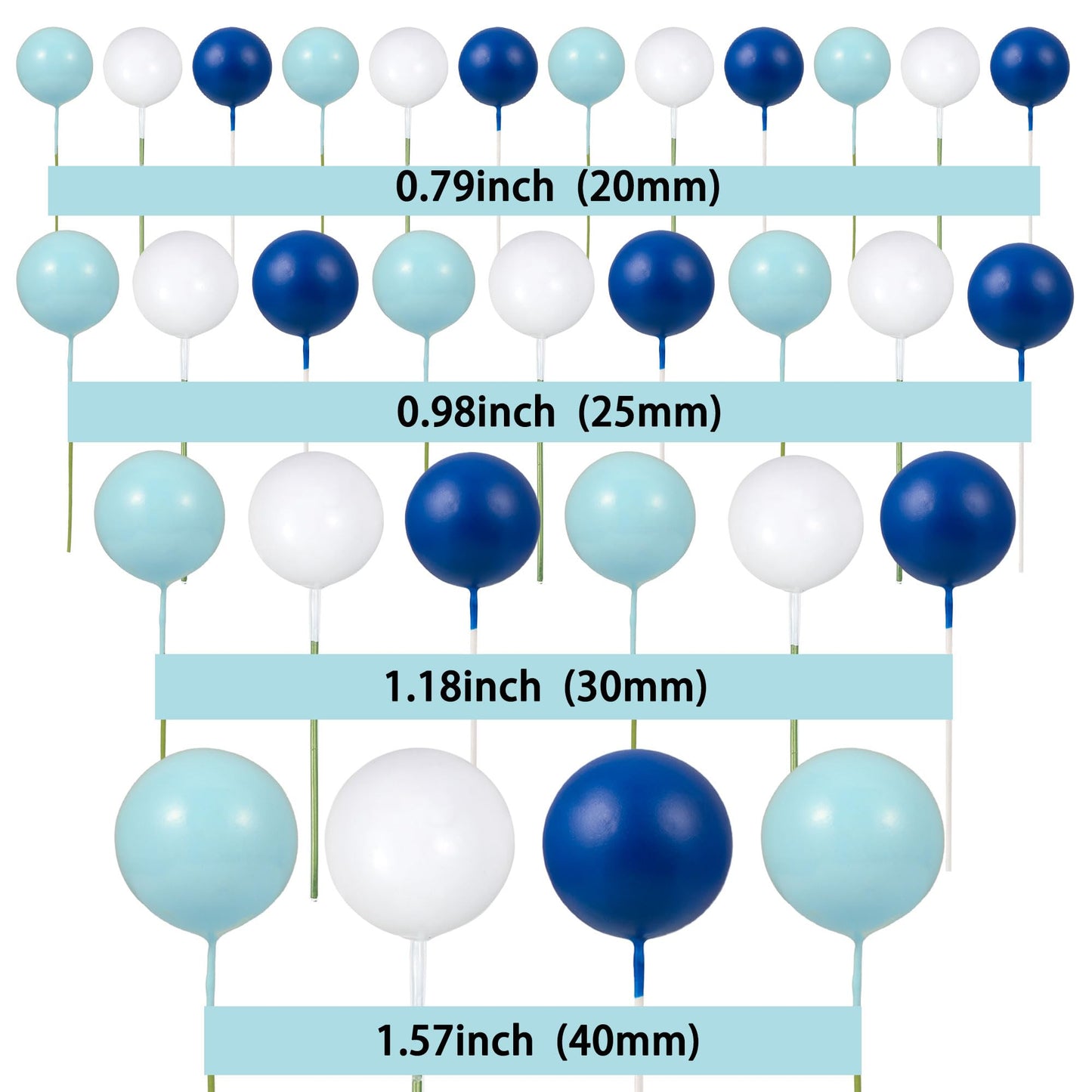 Gyufise 30Pcs Ball Cake Picks – Colorful Blue, White & Dark Blue Ball Topper Set for Cakes & Desserts