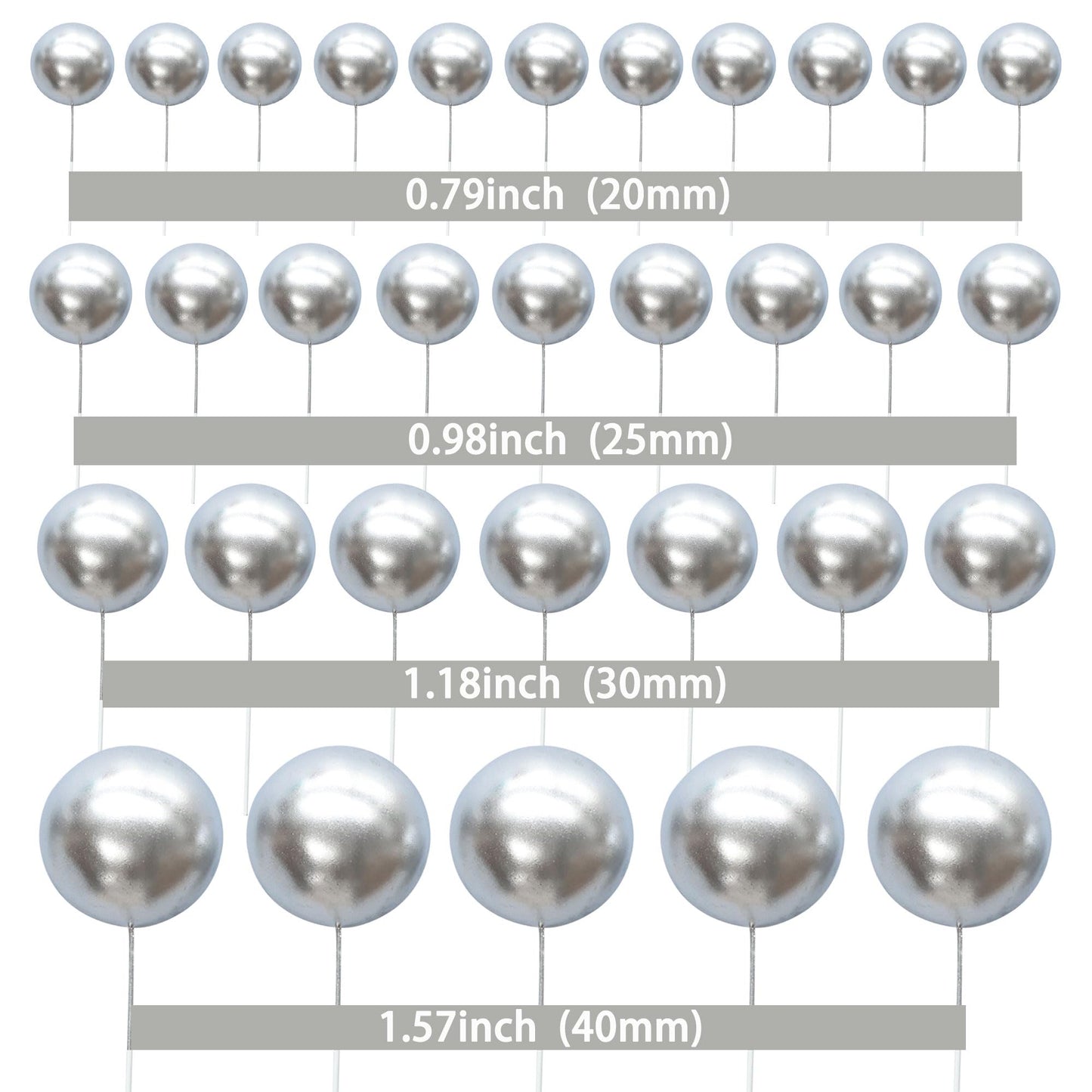 Gyufise 30Pcs Mini Balloon Cake Toppers – Foam Ball Cupcake Picks, Faux Pearl Balls, Silver
