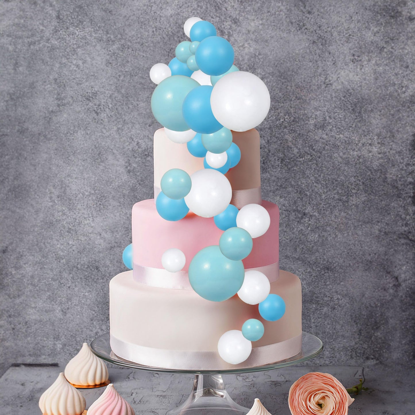 Gyufise 30Pcs Colorful Foam Ball Cake Toppers - Deep Blue, Light Blue & White (2.5cm-5cm)
