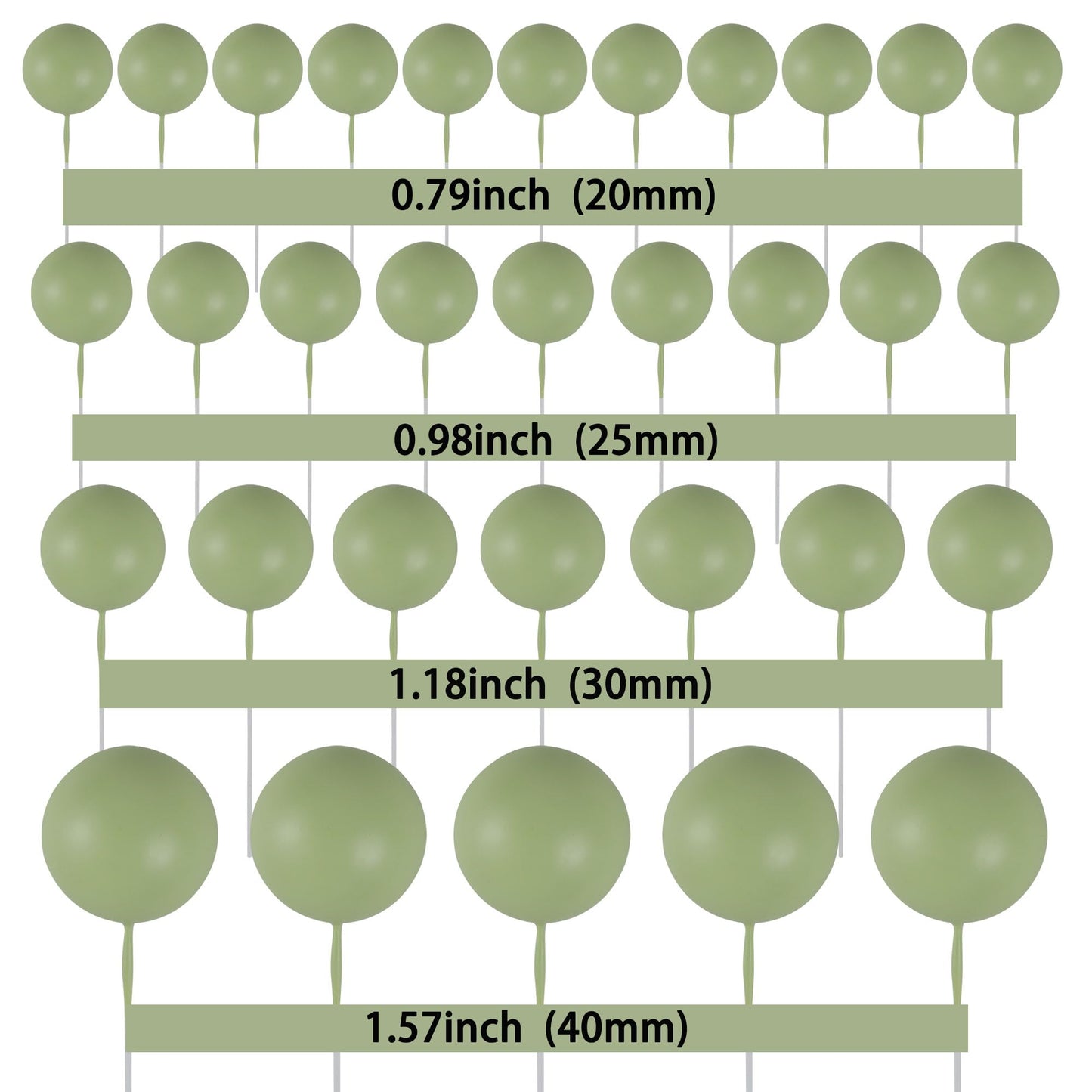 Gyufise 30Pcs Ball Cake Toppers – Matcha Green Foam Balloon Picks for Celebrations