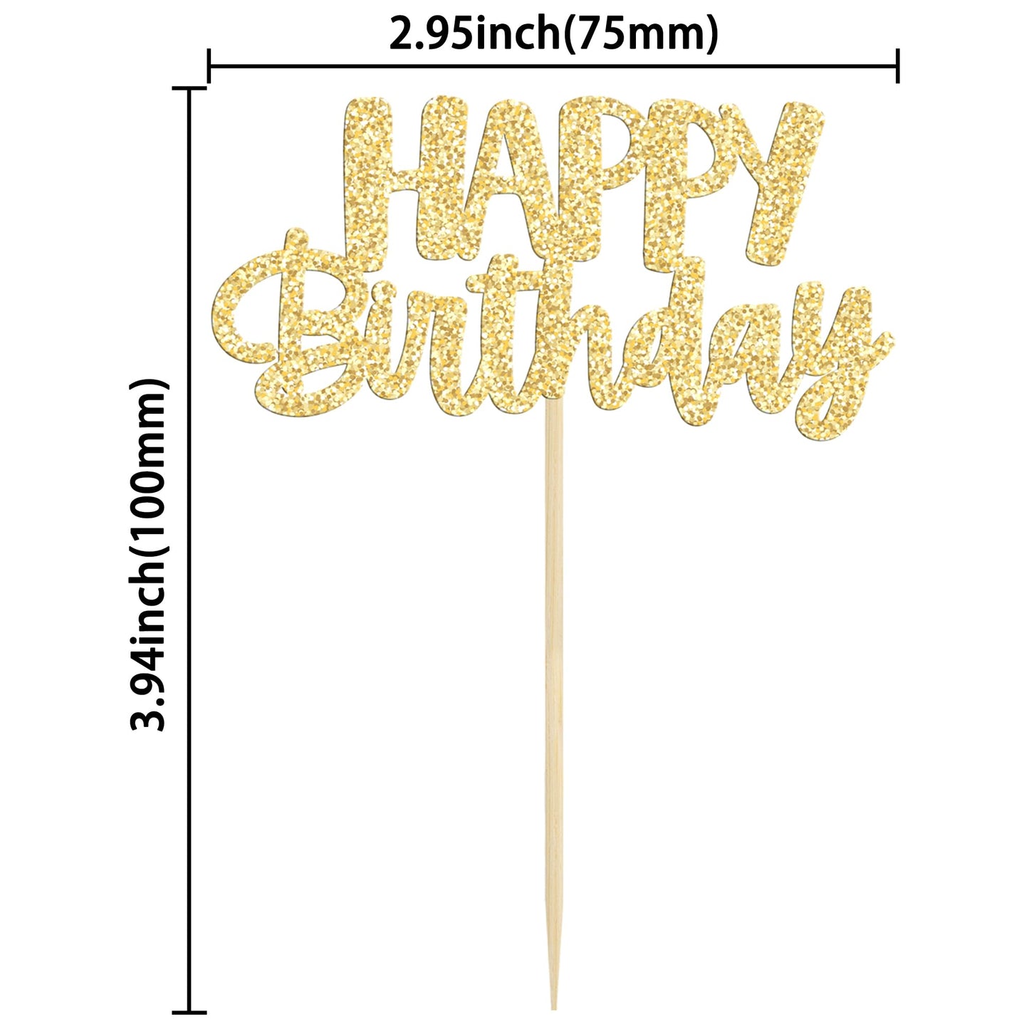 Gyufise 24Pcs Happy Birthday Cupcake Toppers - Gold Glitter Cake Picks for Birthday, Baby Shower & Party Decor
