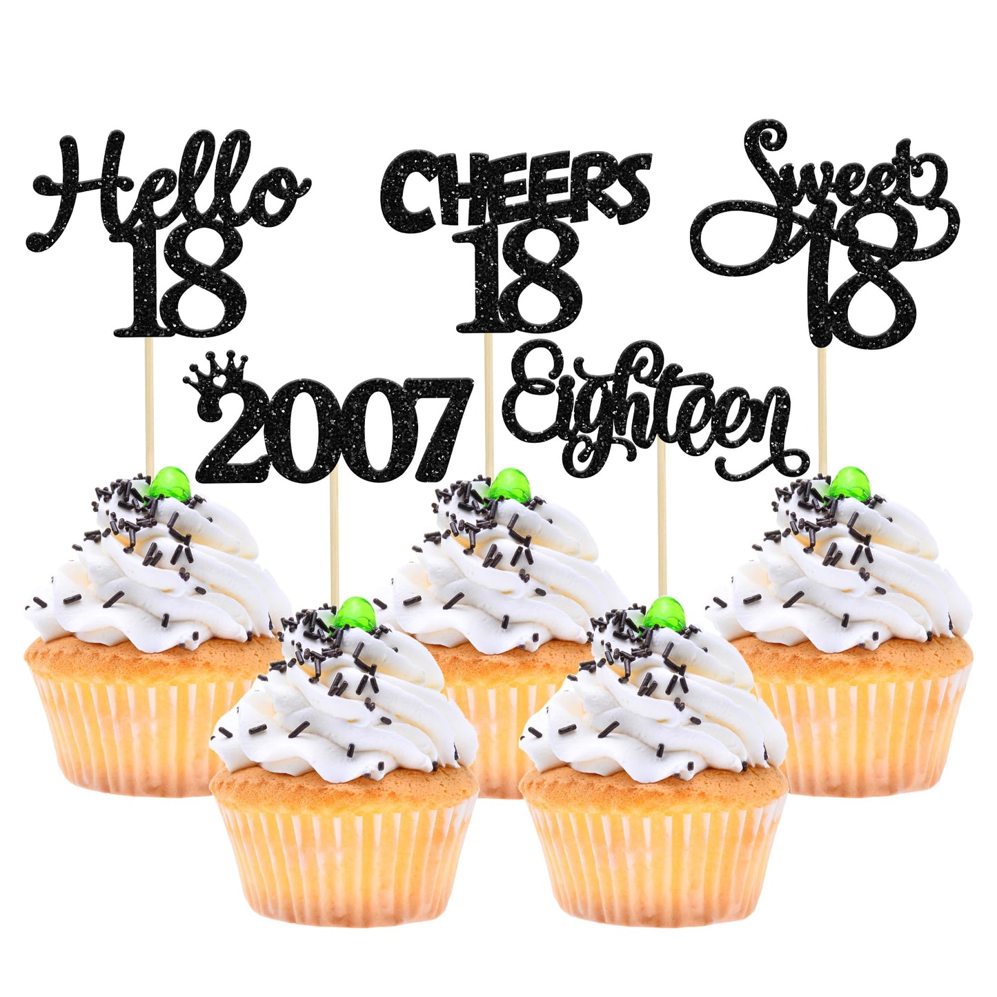 Gyufise 30 Pack Black Glitter 18th Birthday Cupcake Toppers – Hello Sweet 18