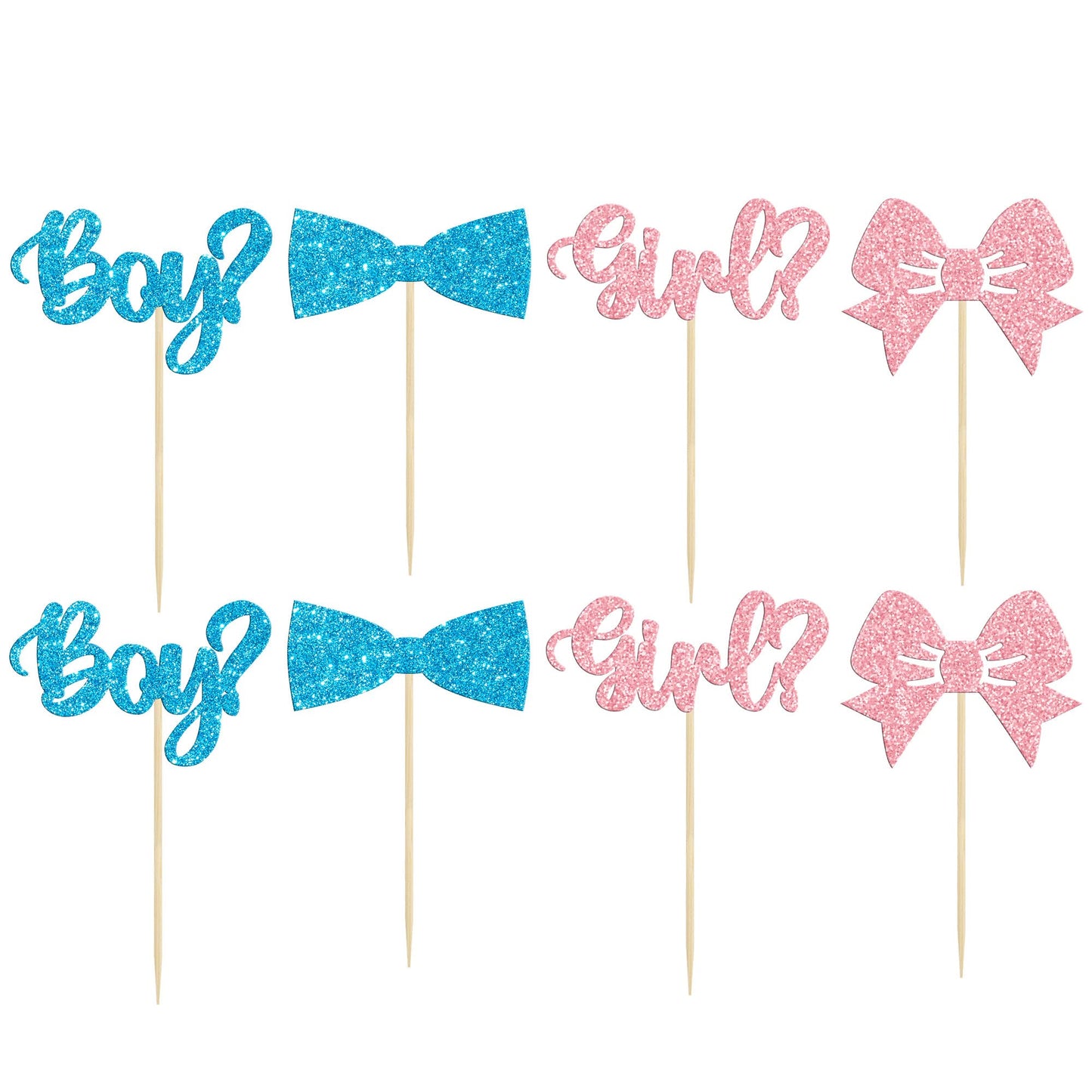 Gyufise 36Pcs Boy or Girl Cupcake Toppers Glitter Bow Tie Picks for Baby Shower, Gender Reveal & Kids Birthday