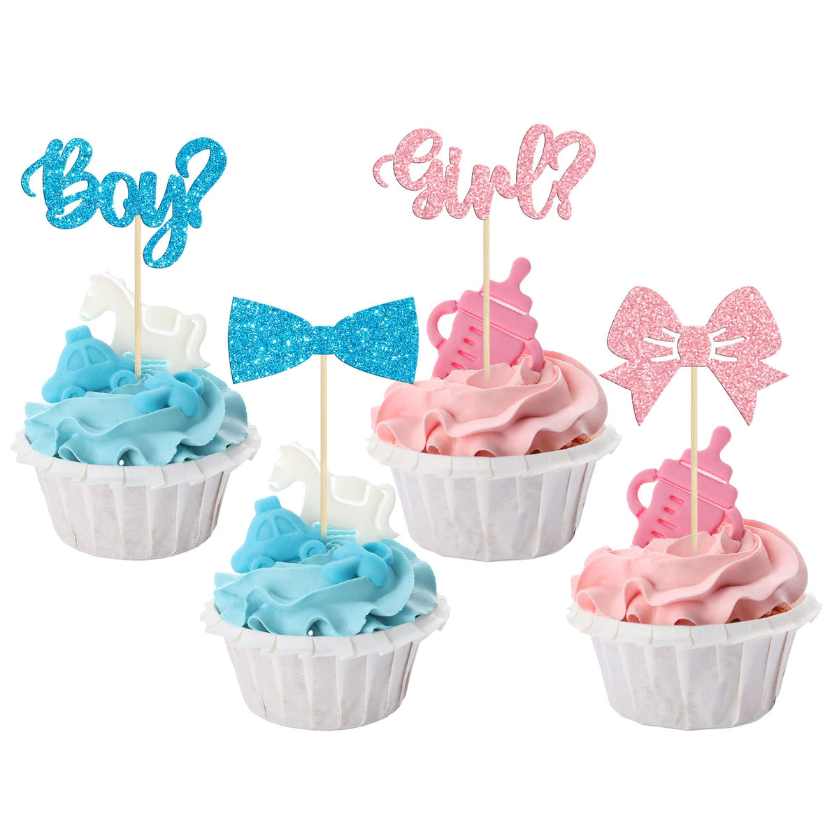 Gyufise 36Pcs Boy or Girl Cupcake Toppers Glitter Bow Tie Picks for Baby Shower, Gender Reveal & Kids Birthday