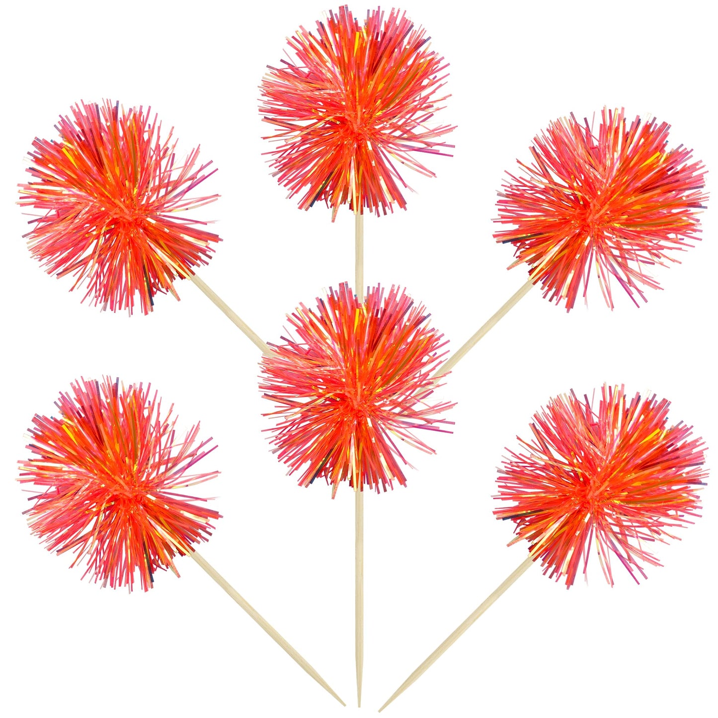 Gyufise 30Pcs Foil Firework Cupcake Toppers Dark Orange – Sparkle Tinsel Cake Decorations for Birthday Parties