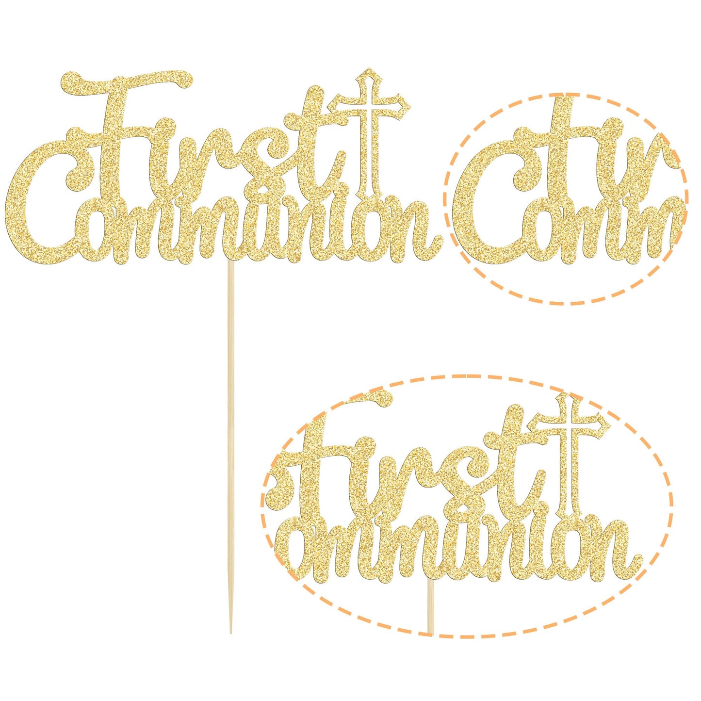 Gyufise Gold Glitter First Communion Cake Topper – 1Pcs God Bless Decoration