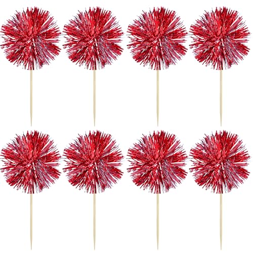 Gyufise 30Pcs Foil Firework Cupcake Toppers – Sparkle Tinsel Cake Picks, Dark Red