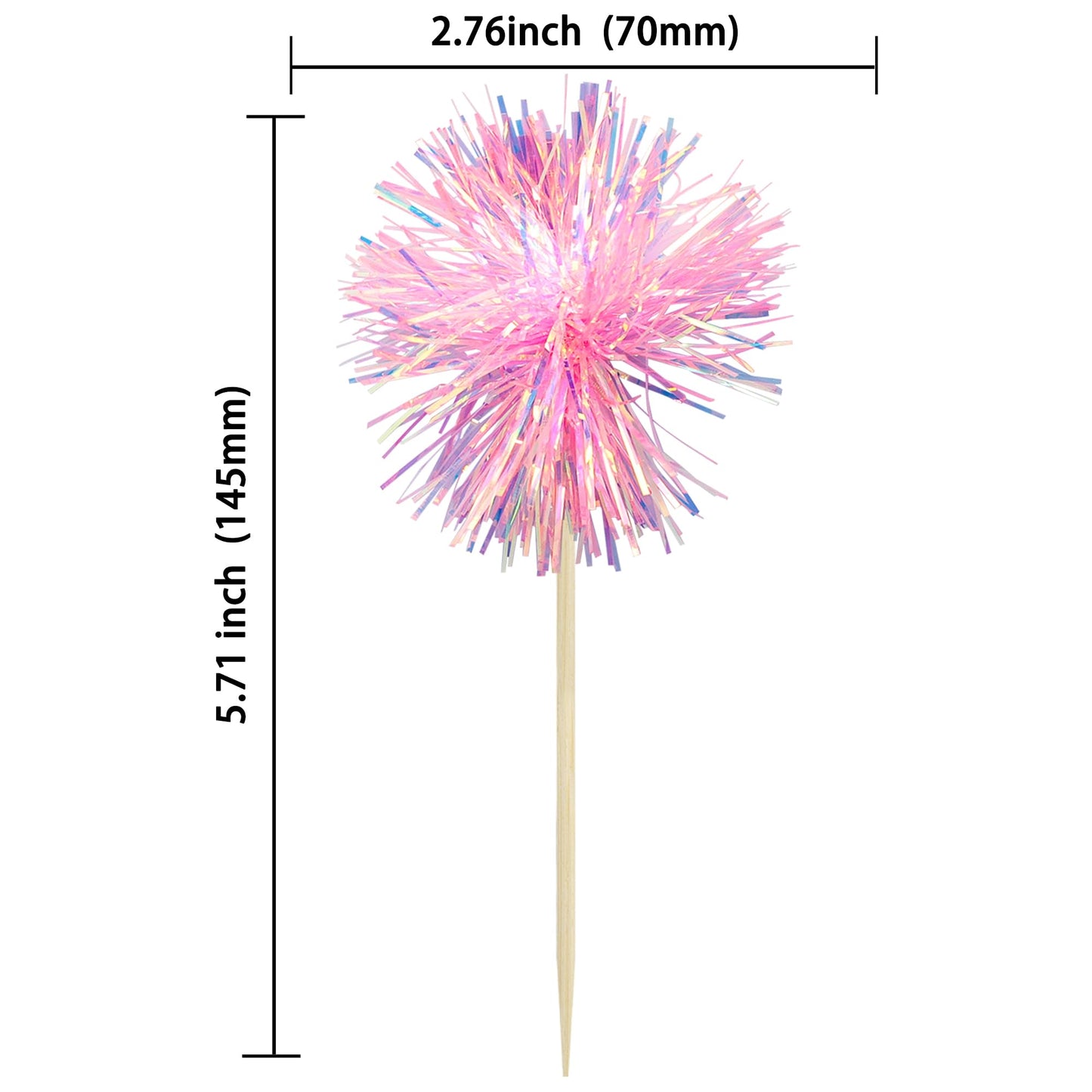 Gyufise 30Pcs Foil Firework Cupcake Toppers – Sparkle Tinsel Cake Decorations for Birthday, Wedding & Party (Dark Pink)