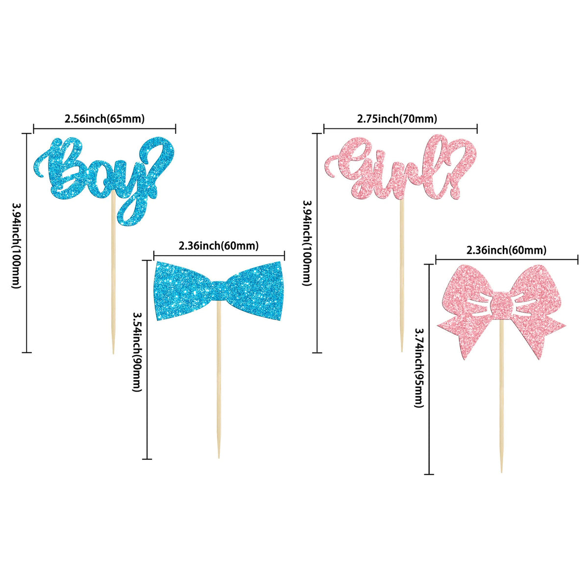 Gyufise 36Pcs Boy or Girl Cupcake Toppers Glitter Bow Tie Picks for Baby Shower, Gender Reveal & Kids Birthday