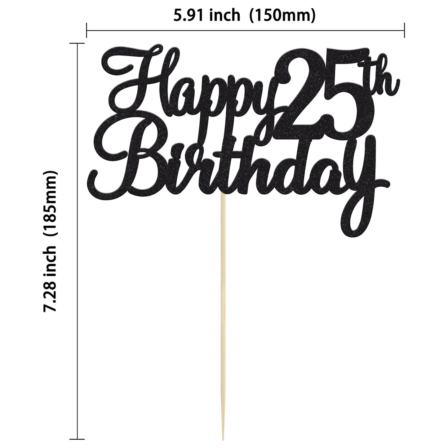 Gyufise 25th Birthday Cake Topper – Glitter Black, 1Pc | Cheers to 25 Years