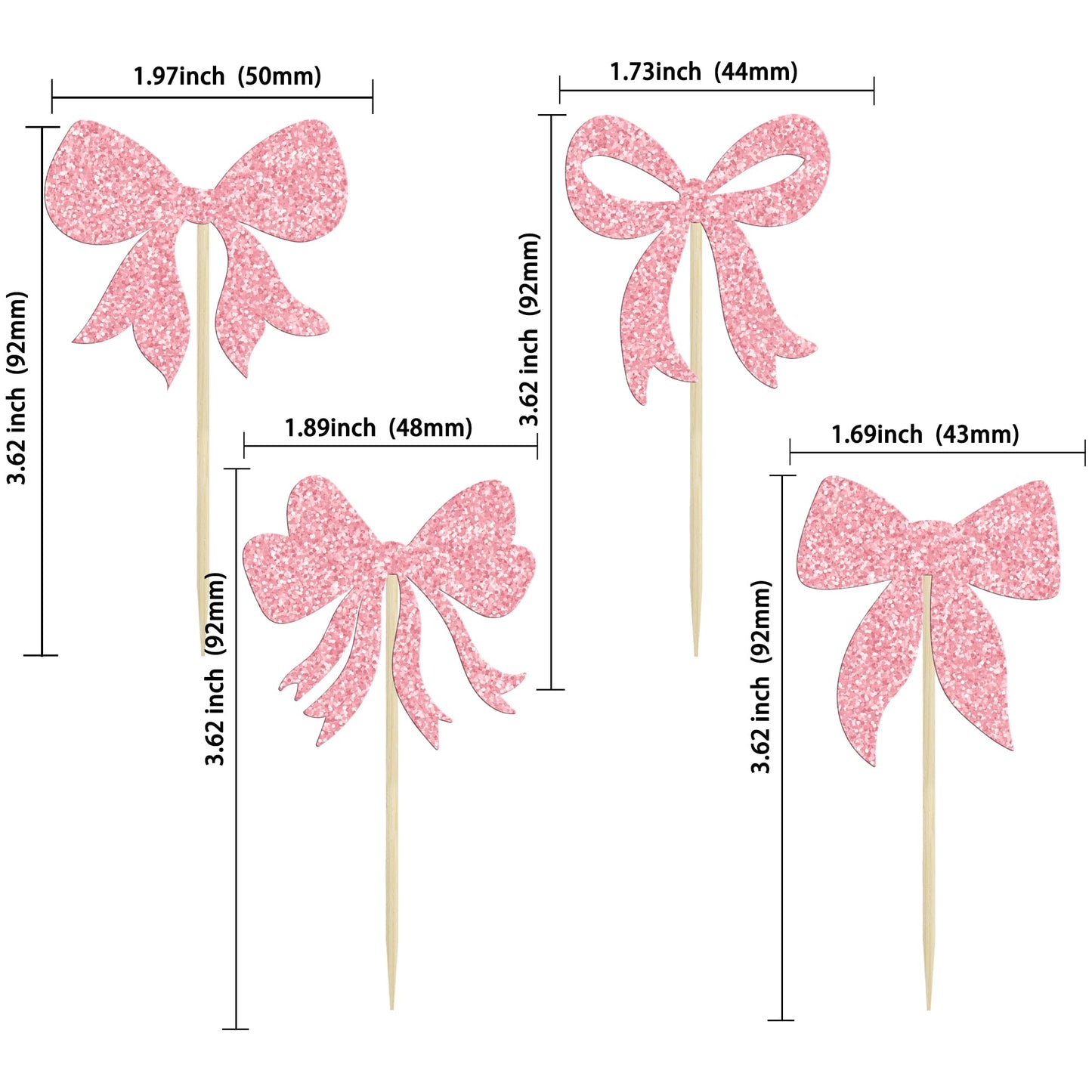 Gyufise 36Pcs Pink Glitter Bow Cupcake Toppers – Bowknot Cake Picks for Birthday & Showers