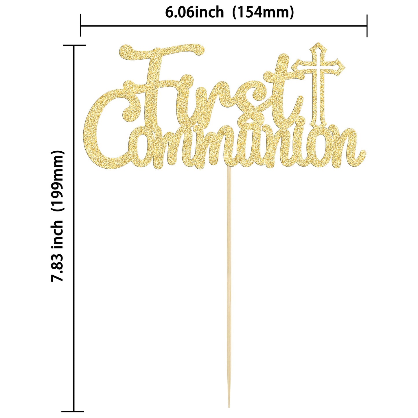 Gyufise Gold Glitter First Communion Cake Topper – 1Pcs God Bless Decoration