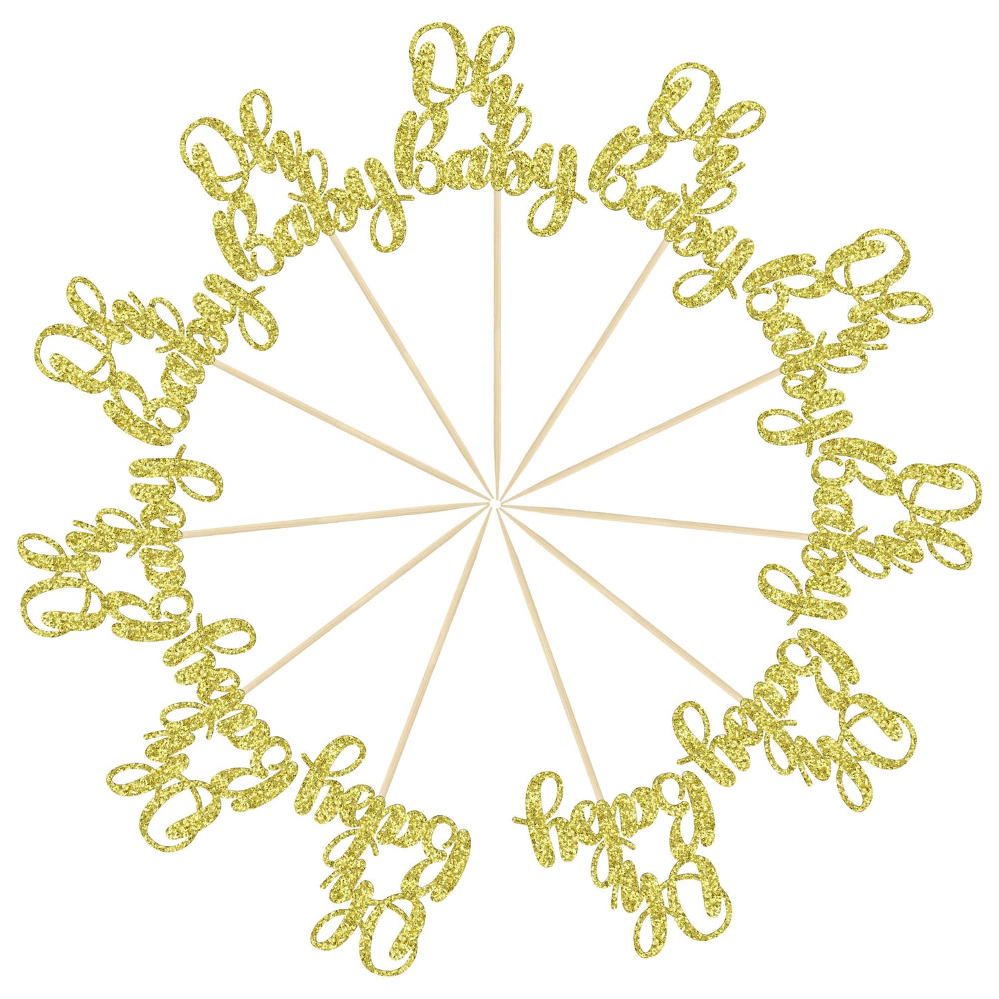 Gyufise 36 Pack Oh Baby Cupcake Toppers – Glitter Gold Cake Decorations for Baby Shower & Birthday