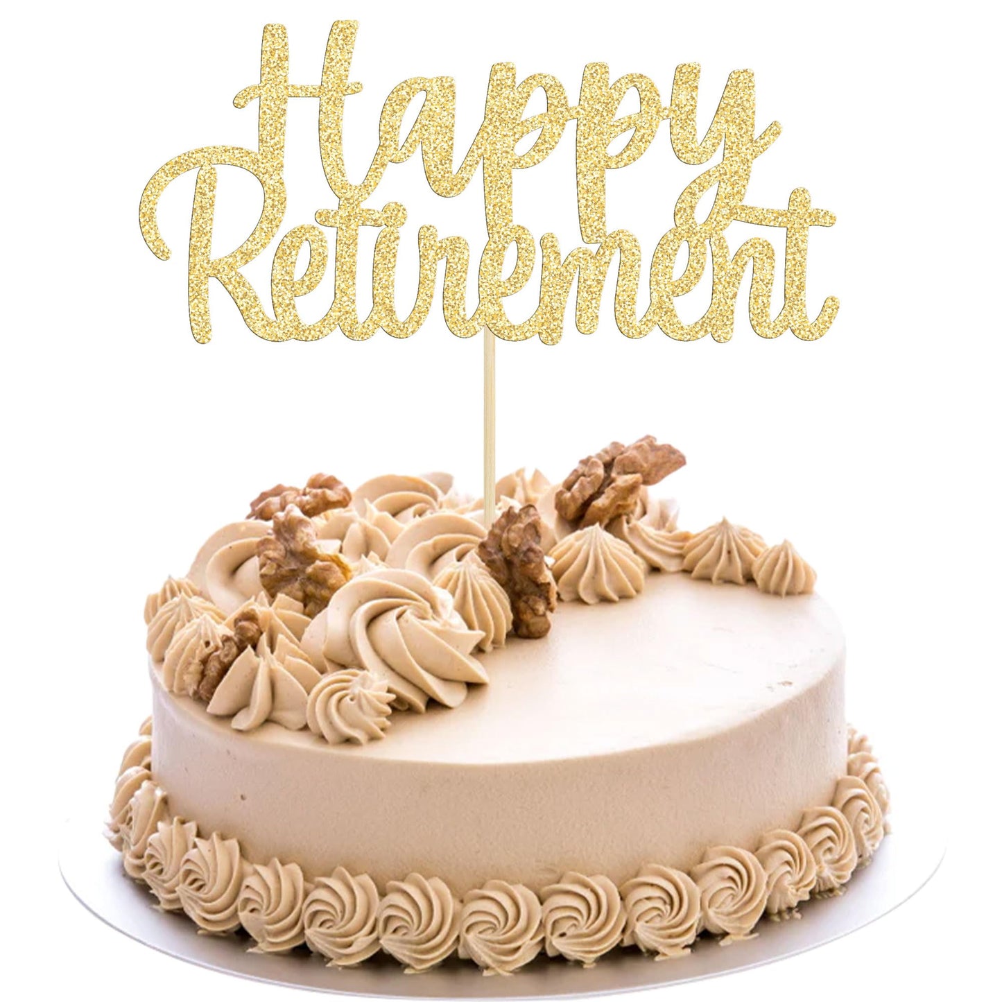 Gyufise Gold Glitter Retirement Cake Topper – 14x19cm, 1 Pack