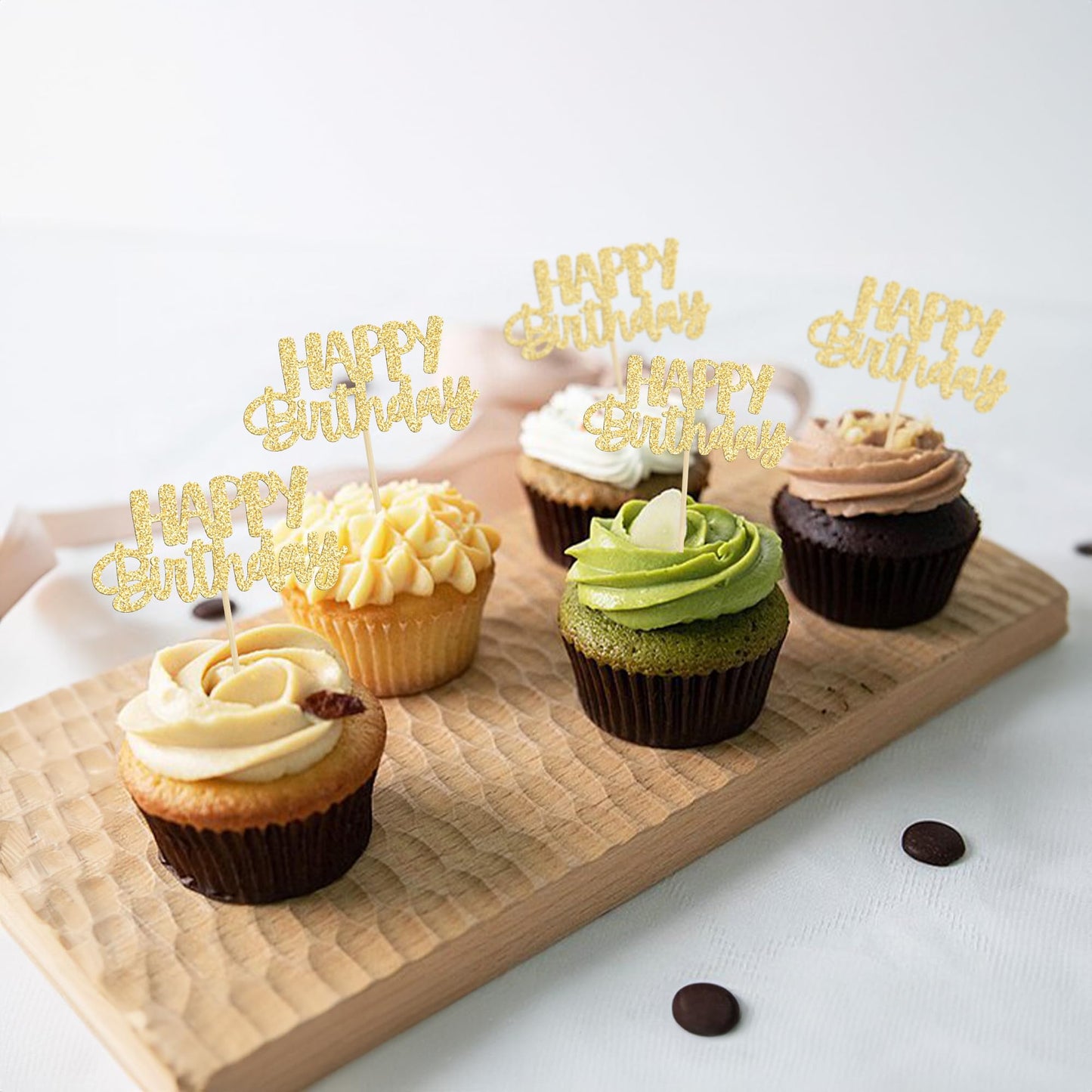Gyufise 24Pcs Happy Birthday Cupcake Toppers - Gold Glitter Cake Picks for Birthday, Baby Shower & Party Decor