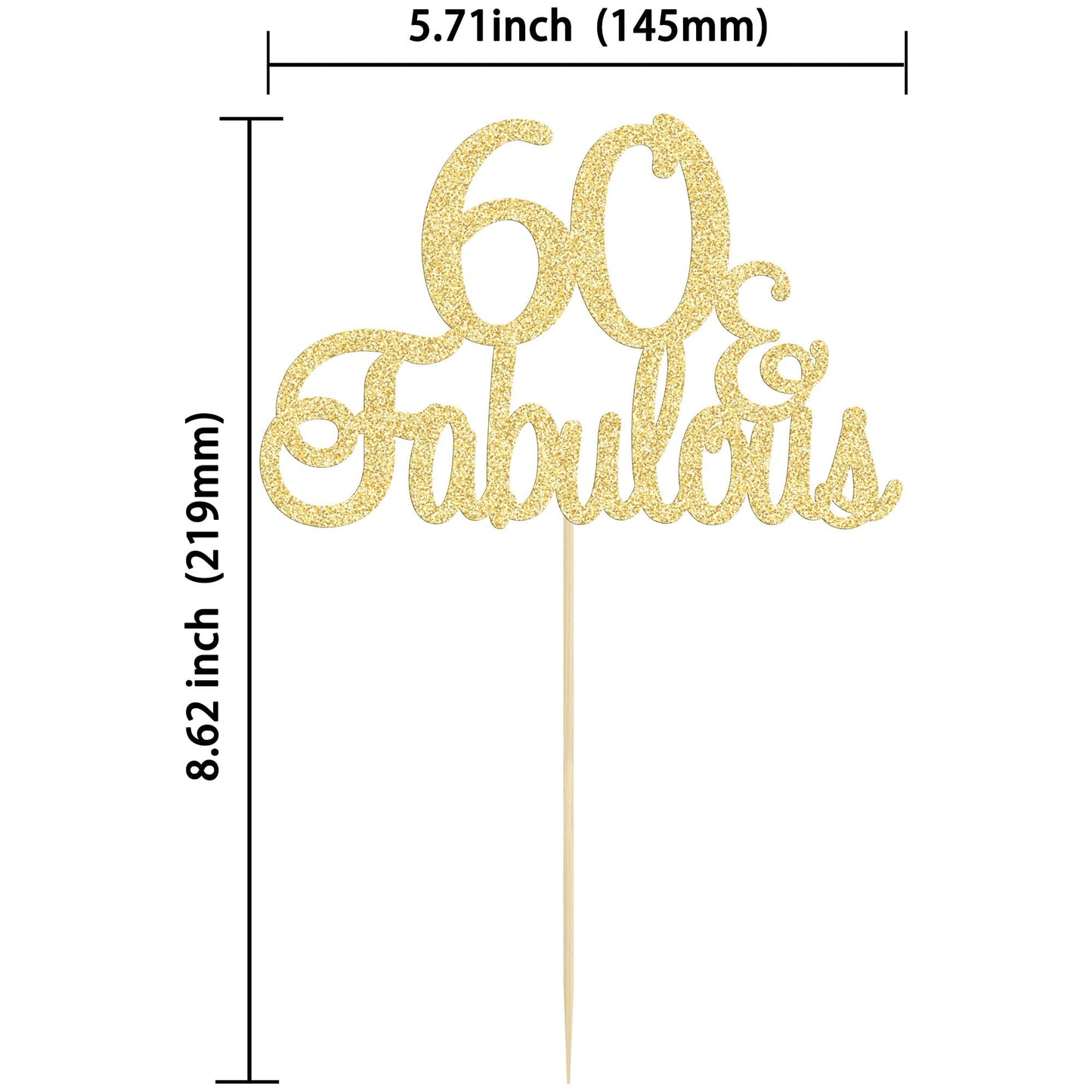 Gyufise Gold Glittery 60 & Fabulous Cake Topper – 60th Birthday & Anniversary Decorations (1 Pack)