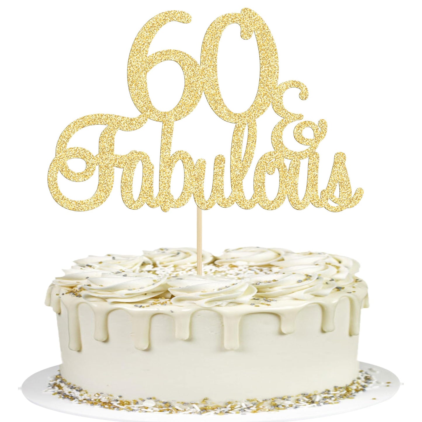 Gyufise Gold Glittery 60 & Fabulous Cake Topper – 60th Birthday & Anniversary Decorations (1 Pack)