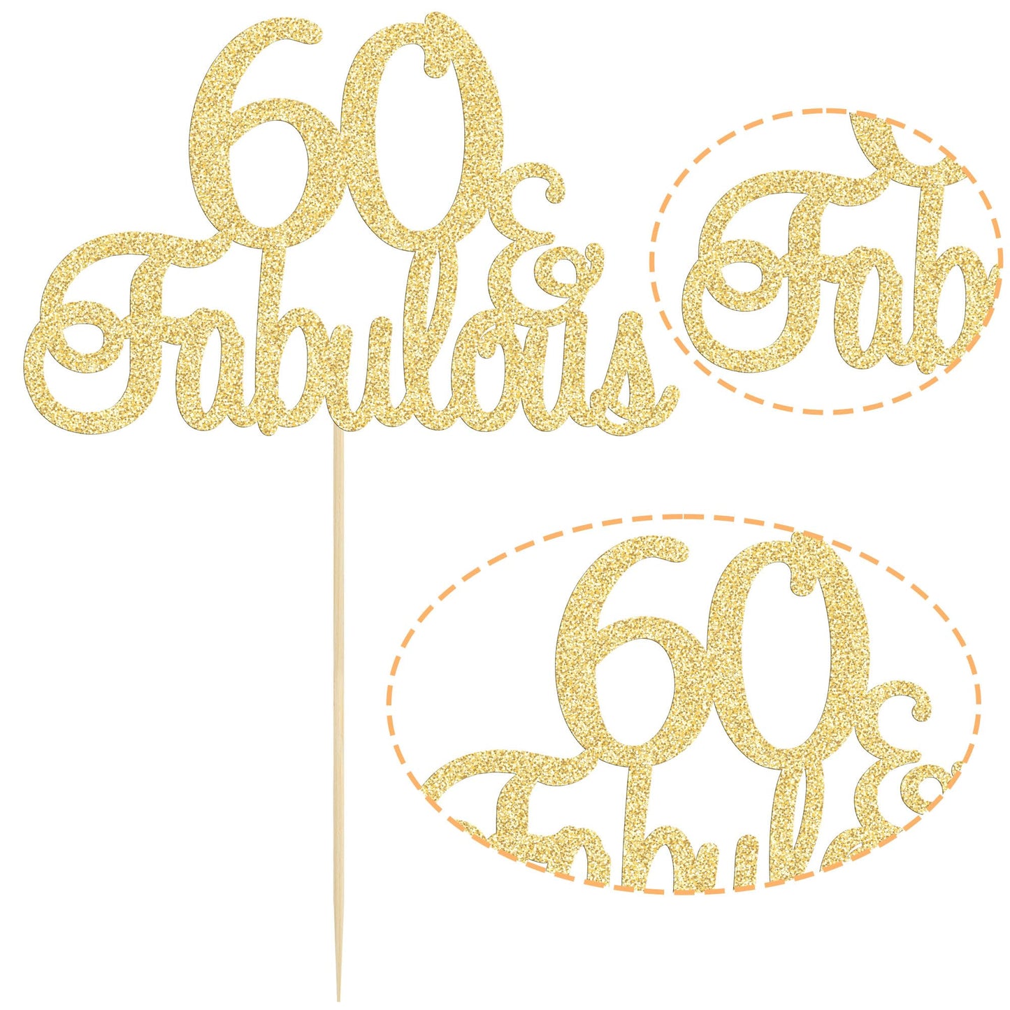Gyufise Gold Glittery 60 & Fabulous Cake Topper – 60th Birthday & Anniversary Decorations (1 Pack)