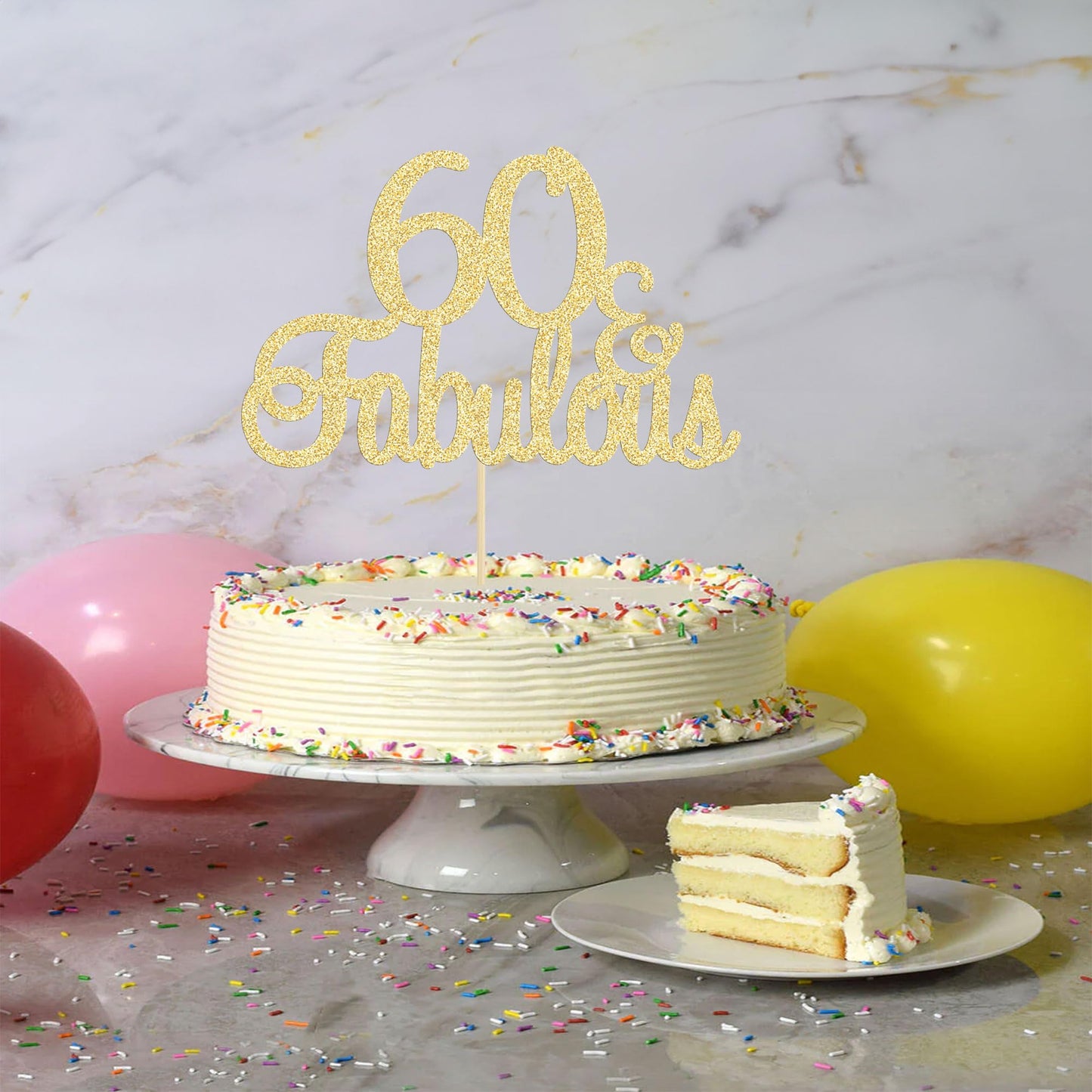 Gyufise Gold Glittery 60 & Fabulous Cake Topper – 60th Birthday & Anniversary Decorations (1 Pack)