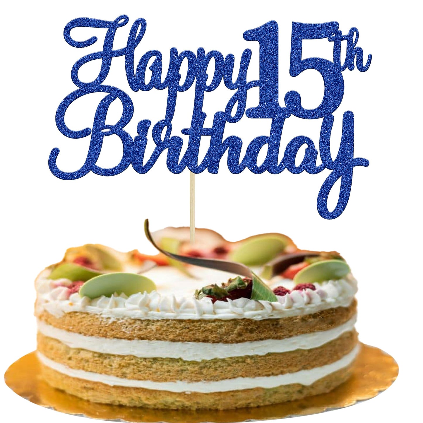 Gyufise Happy 15th Birthday Cake Topper – Blue Glitter, 1 Pc