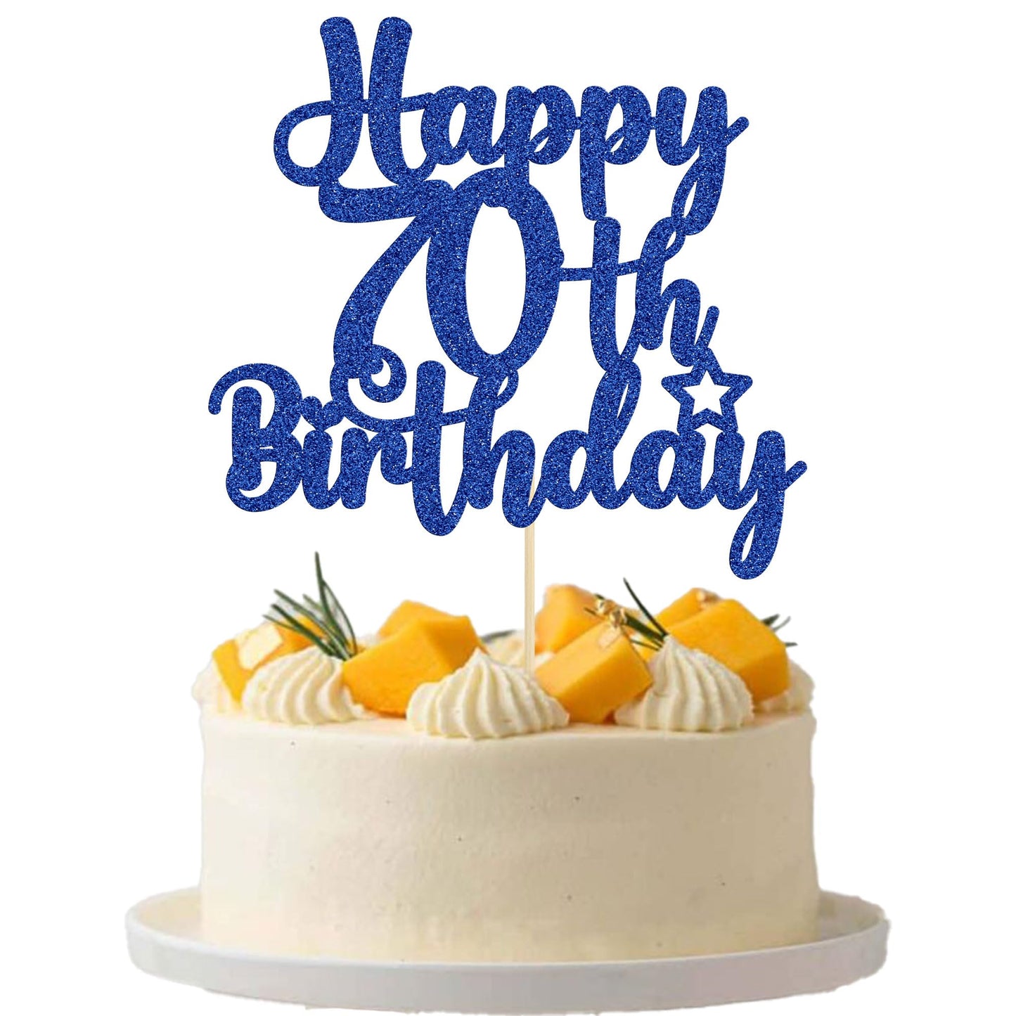 Gyufise 70th Birthday Cake Topper – Glitter 70 & Fabulous (Blue), Cheers to 70 Years