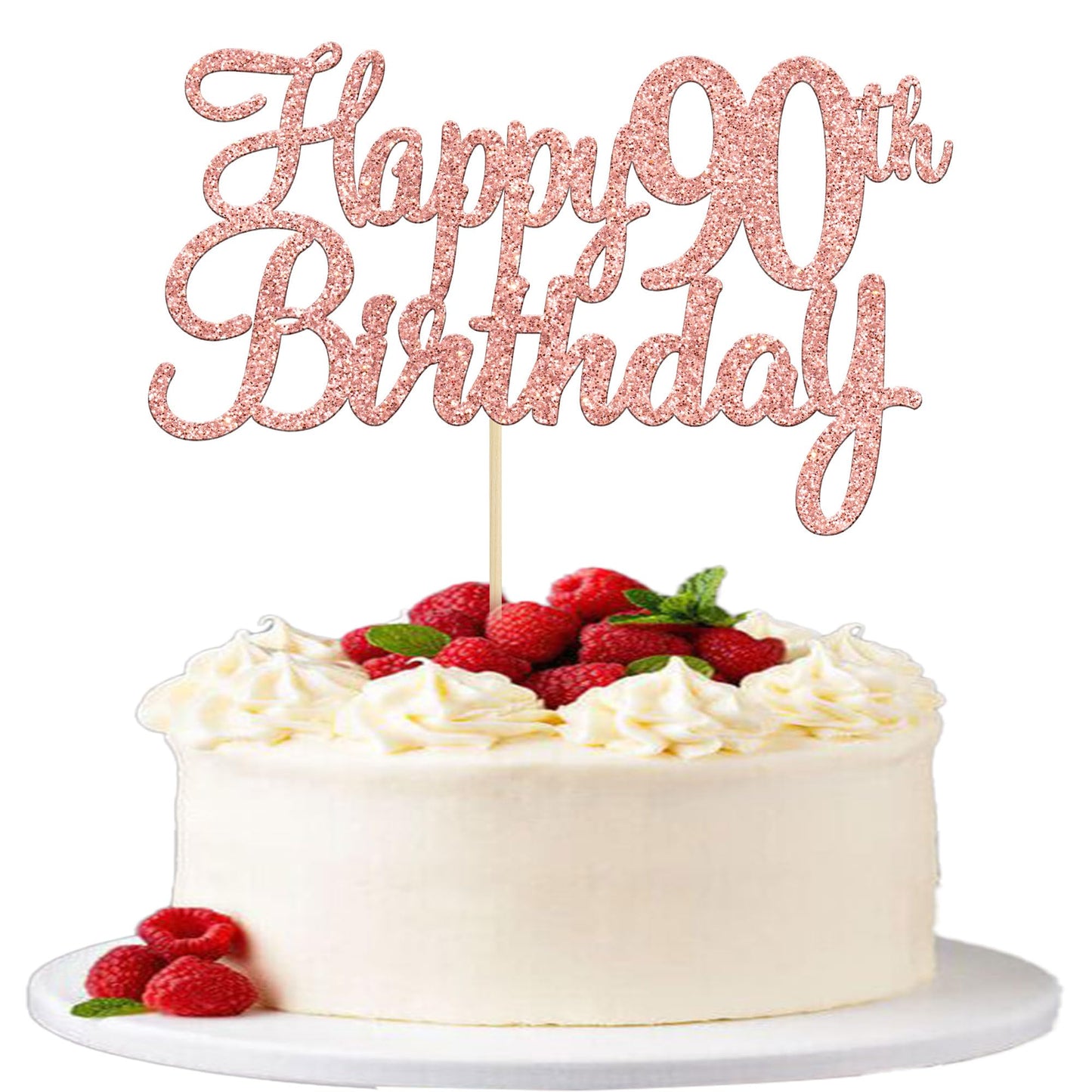 Gyufise 90th Birthday Cake Topper – Rose Gold Glitter, Ready-to-Insert