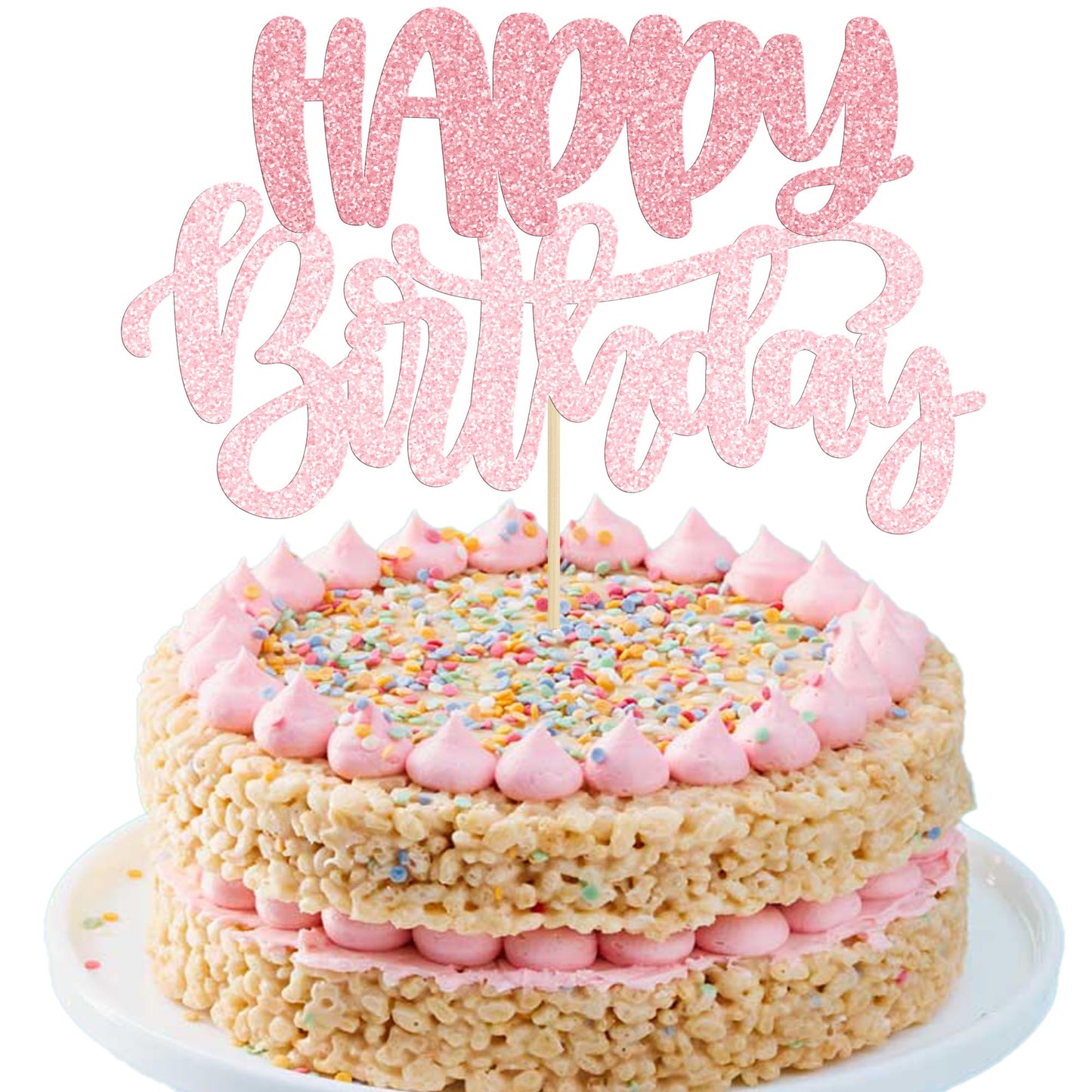 Gyufise 1Pcs Happy Birthday Cake Topper Glitter Pink – Cake Decoration