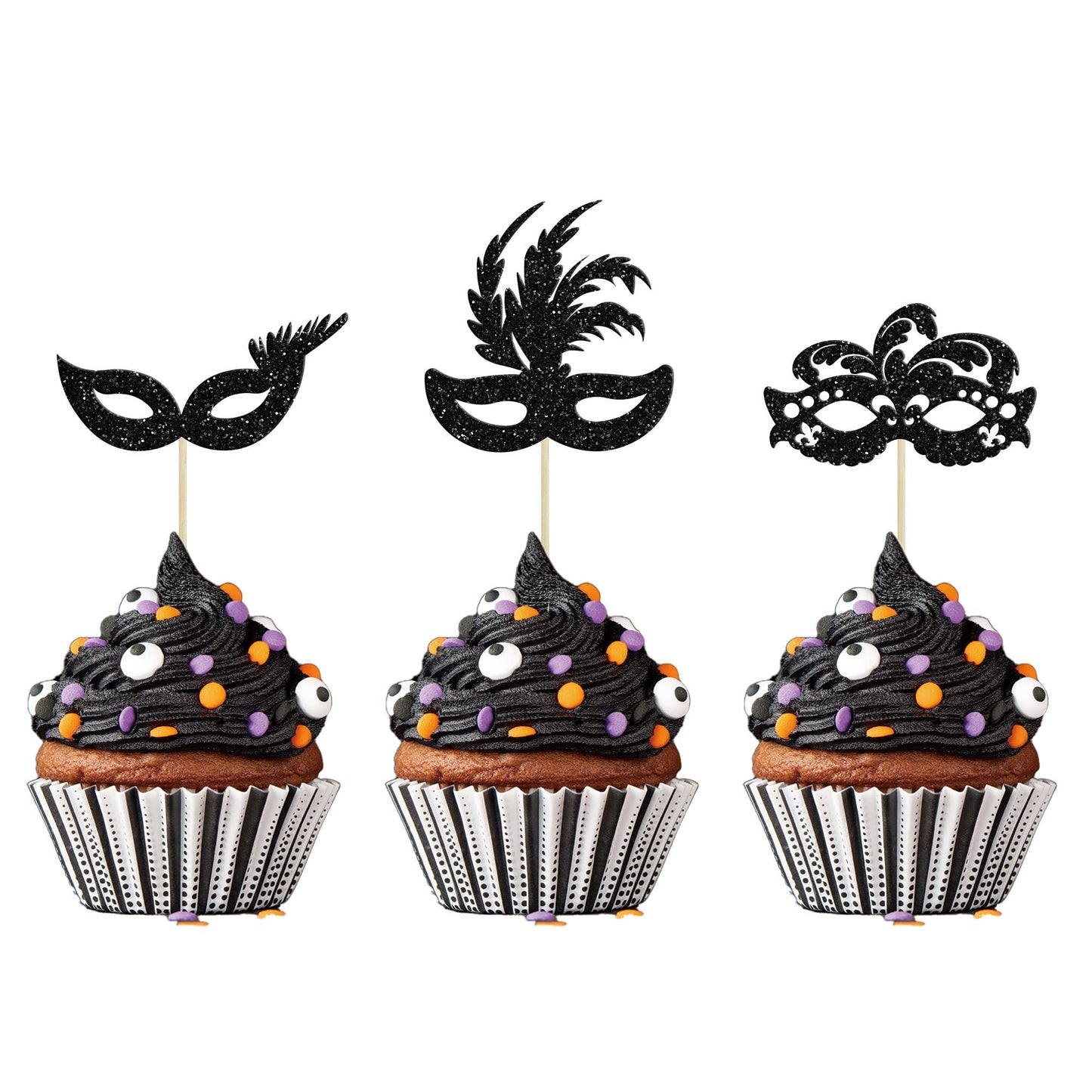 Gyufise 24Pcs Masquerade Masks Cupcake Toppers – Glitter Party Picks for Cakes & Desserts