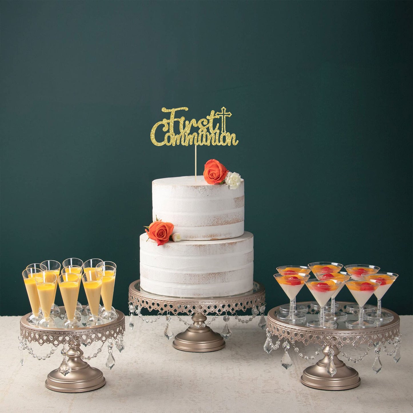 Gyufise Gold Glitter First Communion Cake Topper – 1Pcs God Bless Decoration