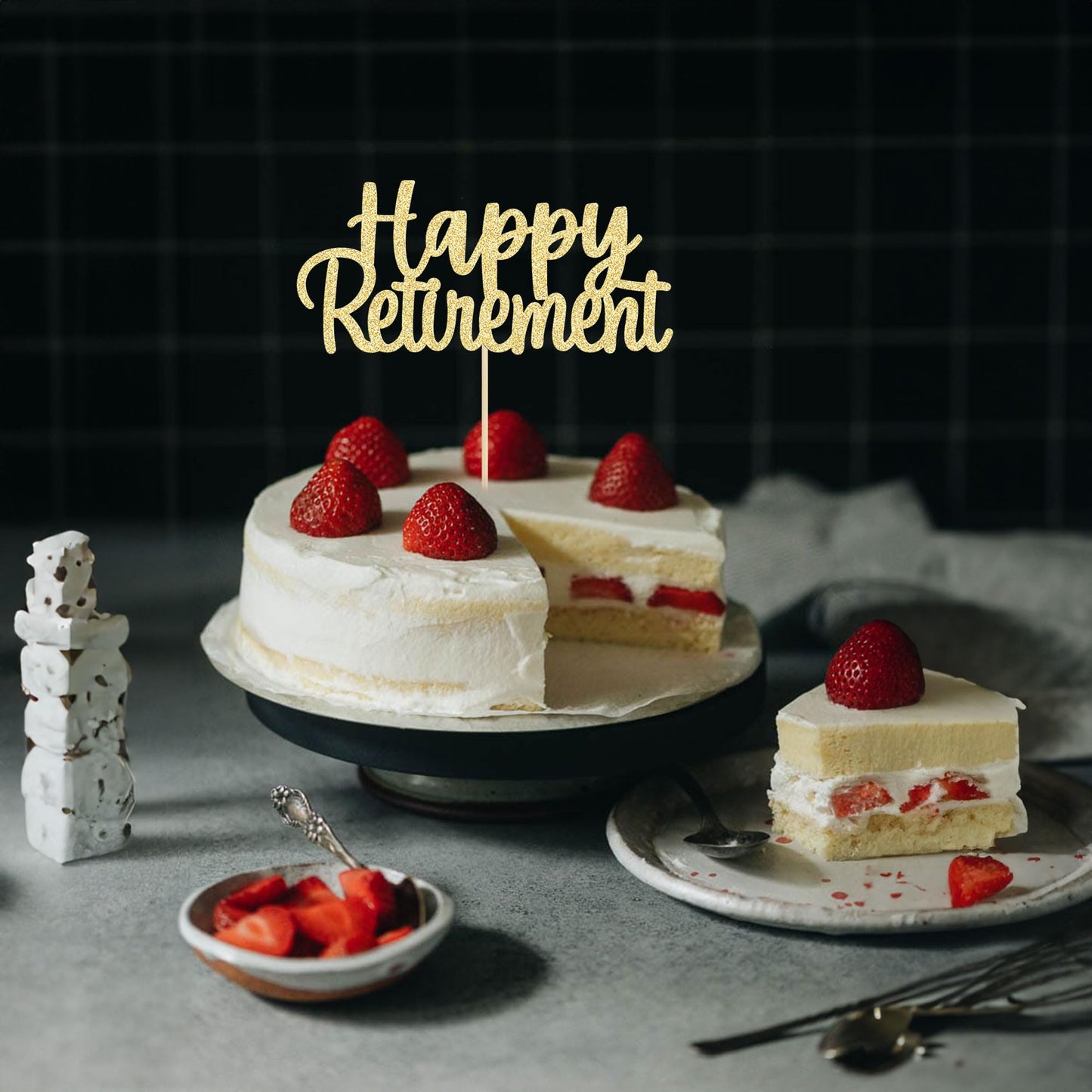 Gyufise Gold Glitter Retirement Cake Topper – 14x19cm, 1 Pack