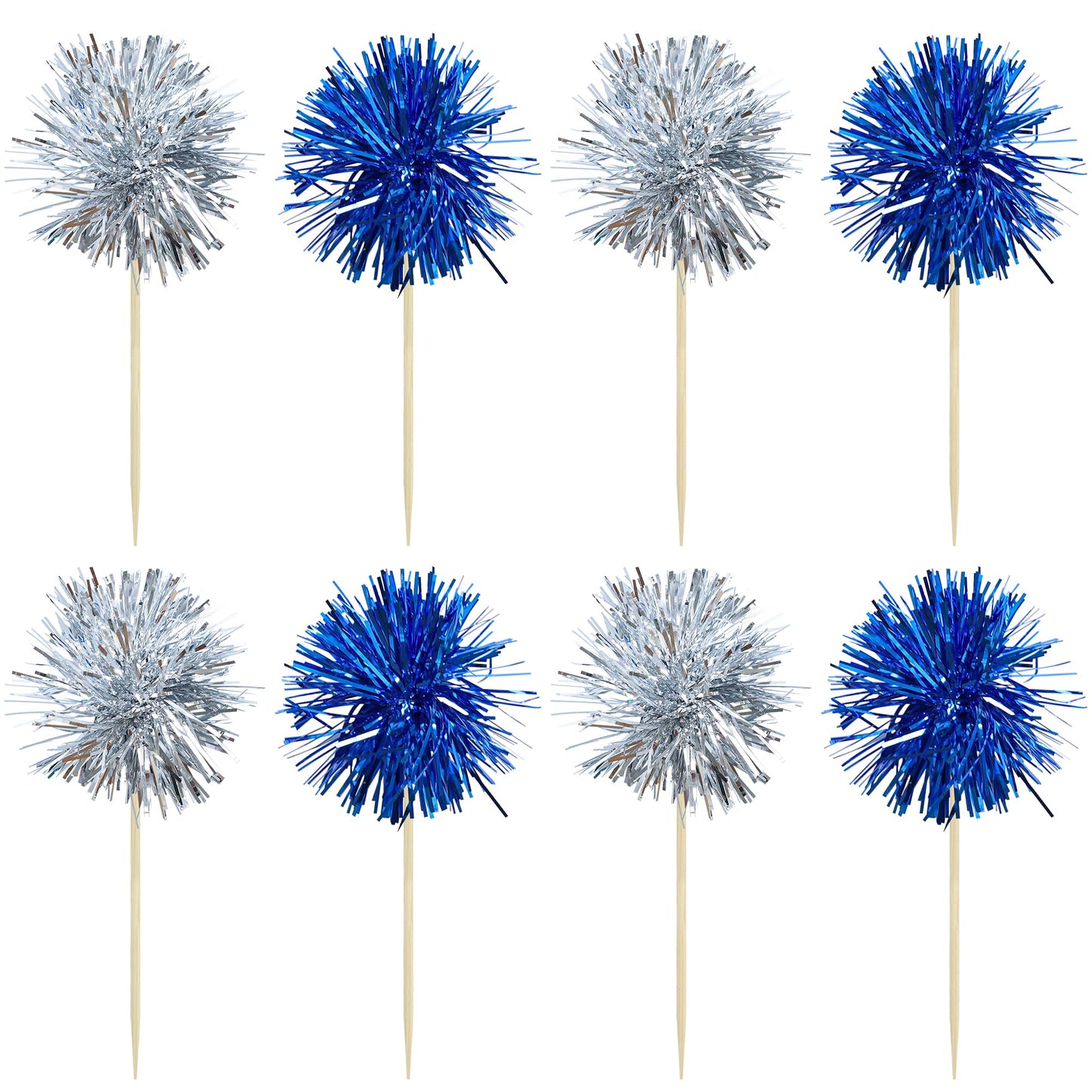 Gyufise 30 Pcs Foil Firework Cupcake Toppers – Sparkle Tinsel Cake Decorations for Birthday, Wedding & Party