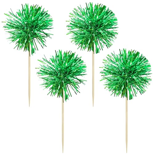Gyufise 30Pcs Foil Firework Cupcake Toppers – Sparkle Tinsel Decorations, Dark Green