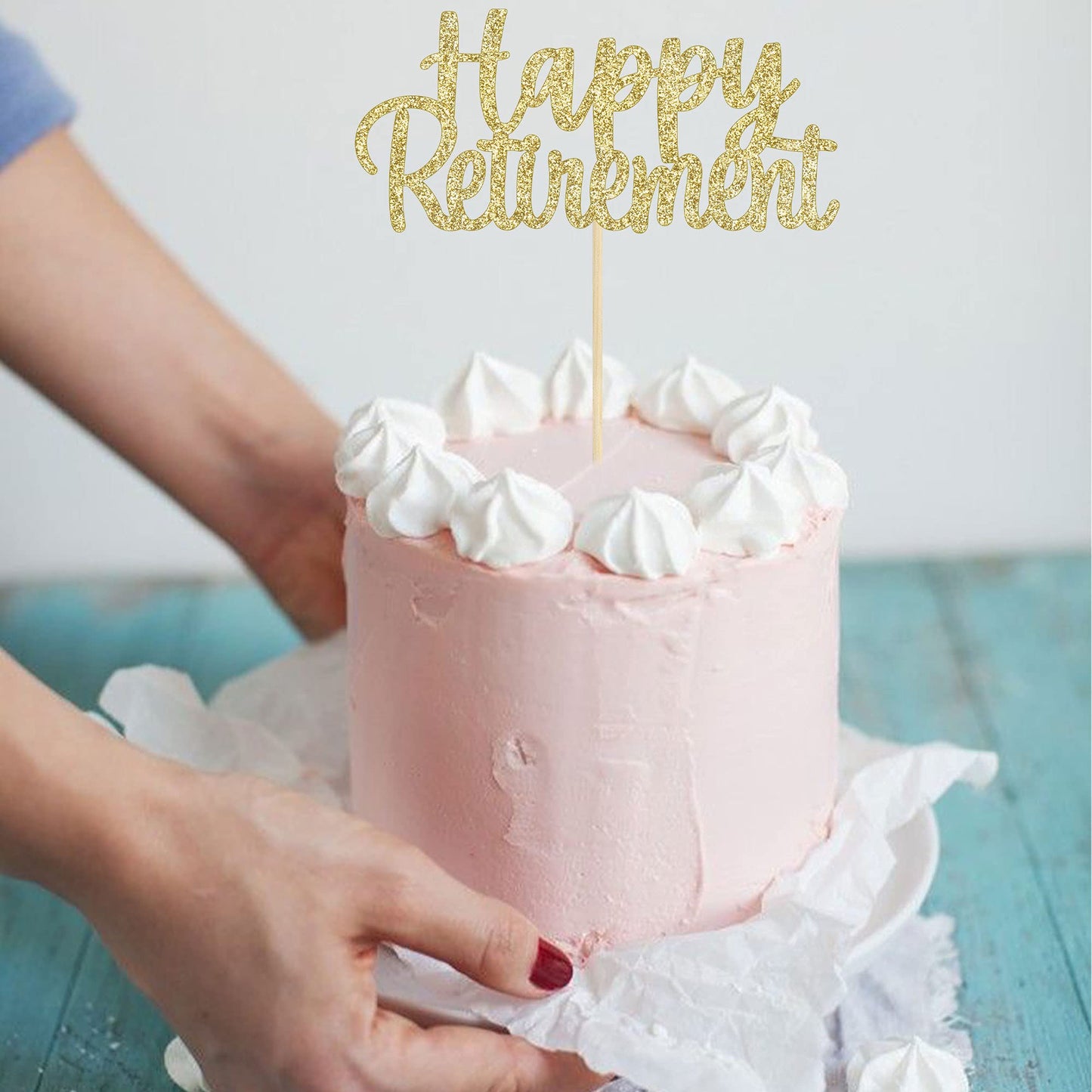 Gyufise Gold Glitter Retirement Cake Topper – 14x19cm, 1 Pack