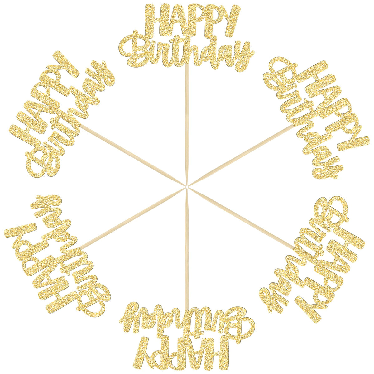 Gyufise 24Pcs Happy Birthday Cupcake Toppers - Gold Glitter Cake Picks for Birthday, Baby Shower & Party Decor