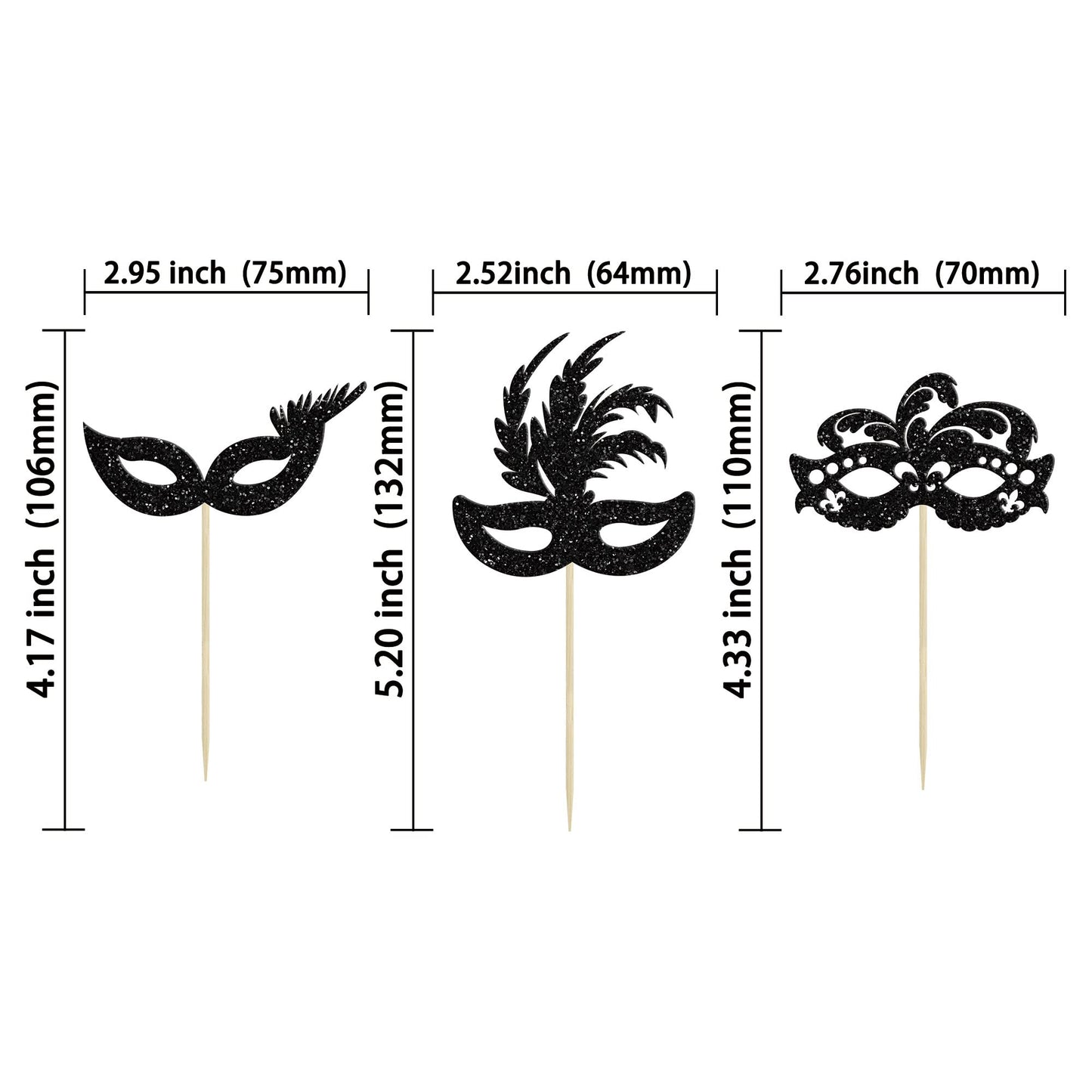 Gyufise 24Pcs Masquerade Masks Cupcake Toppers – Glitter Party Picks for Cakes & Desserts
