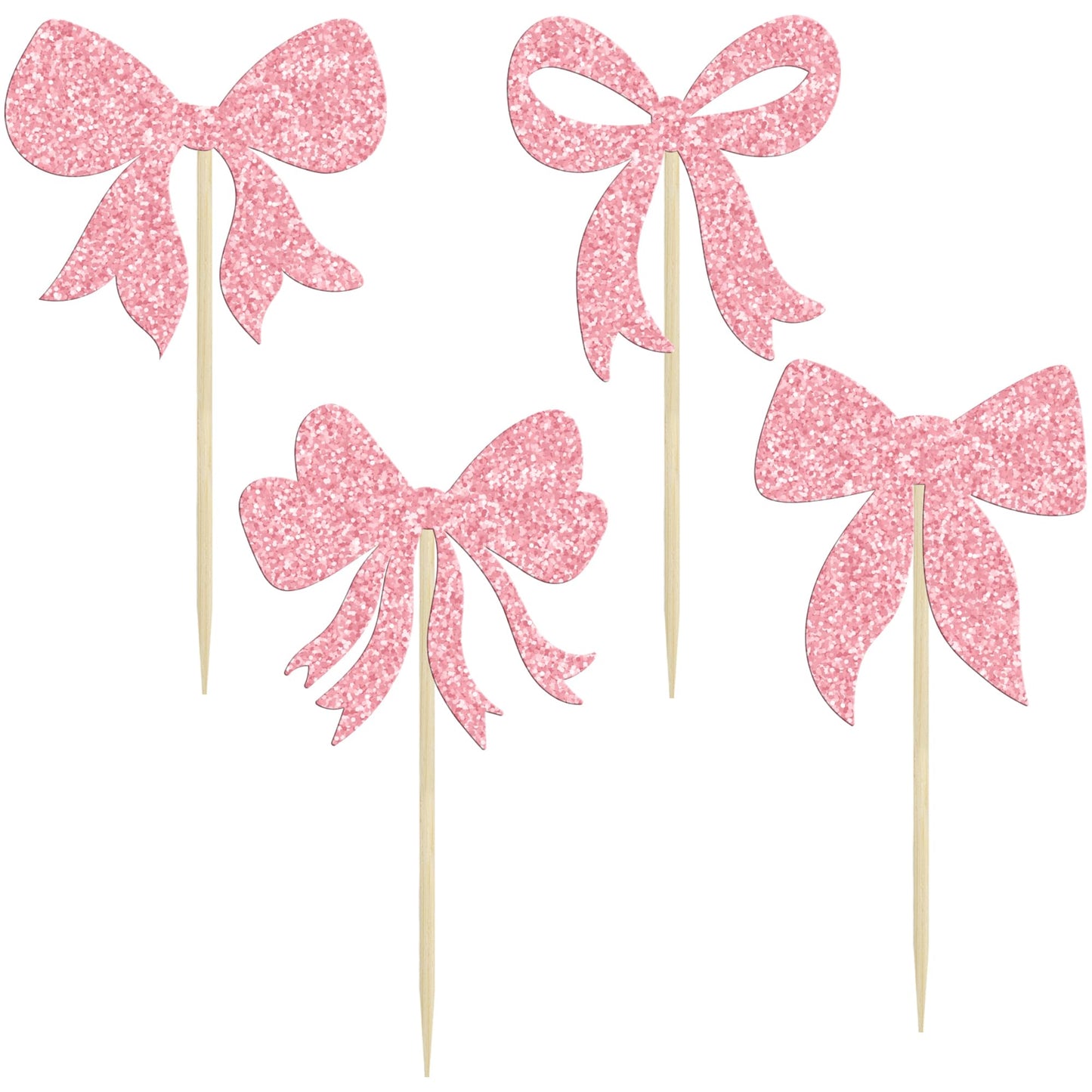 Gyufise 36Pcs Pink Glitter Bow Cupcake Toppers – Bowknot Cake Picks for Birthday & Showers