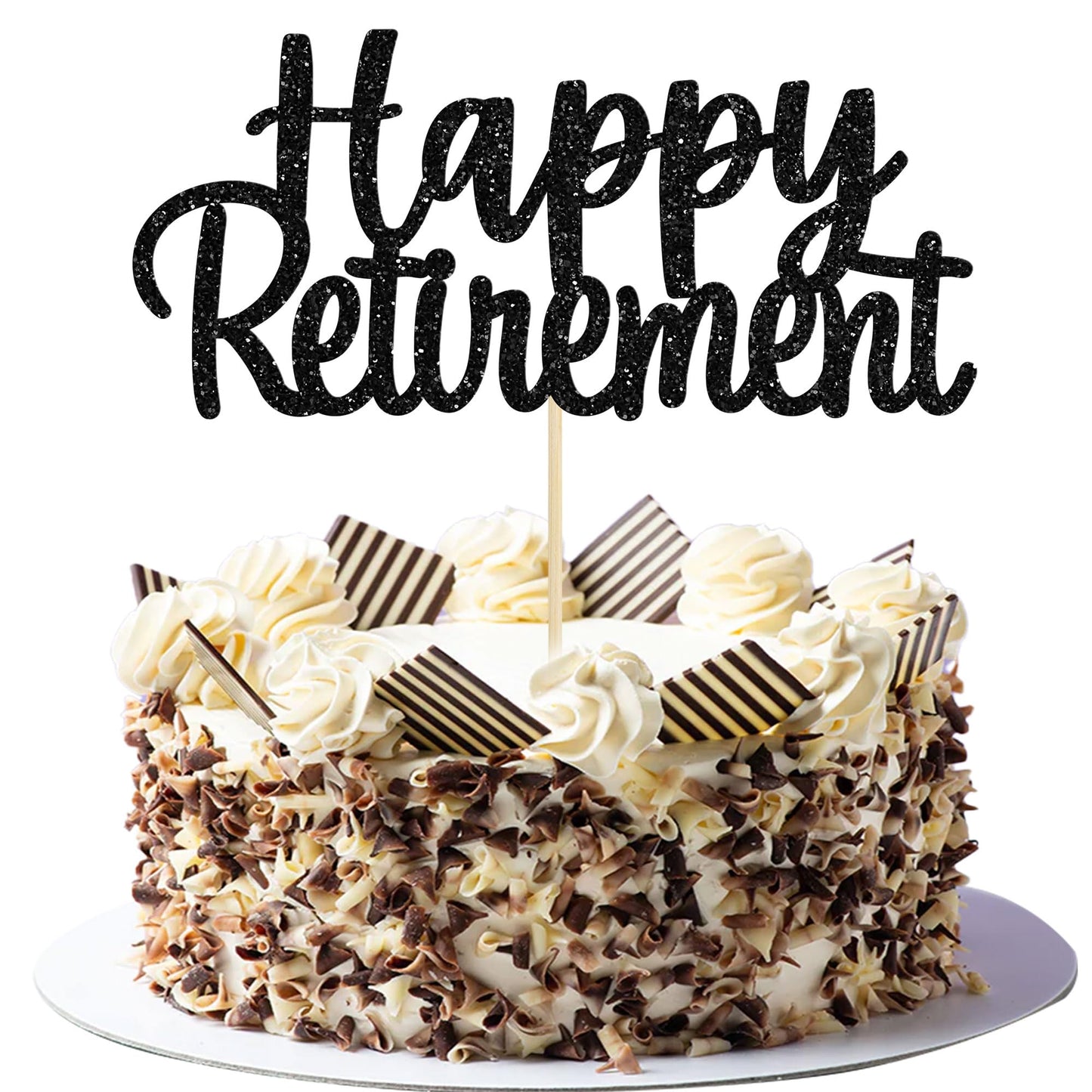 Gyufise Black Happy Retirement Cake Topper – 14x19cm, 1 Pack