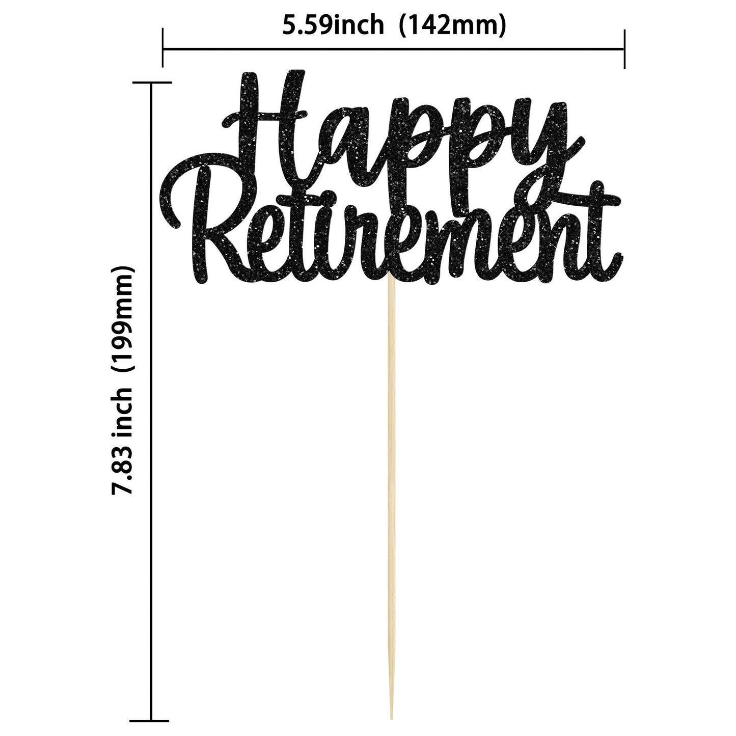 Gyufise Black Happy Retirement Cake Topper – 14x19cm, 1 Pack