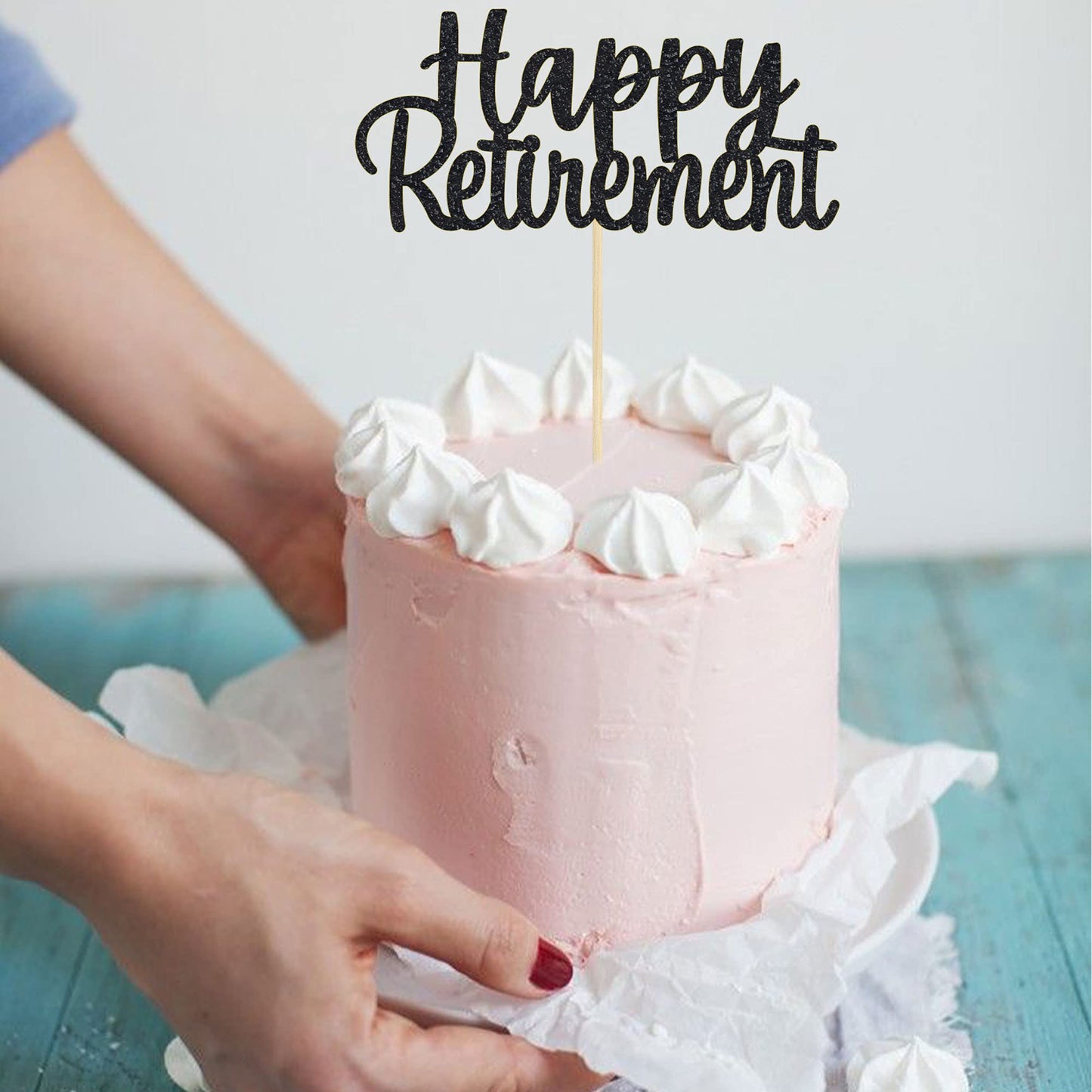 Gyufise Black Happy Retirement Cake Topper – 14x19cm, 1 Pack