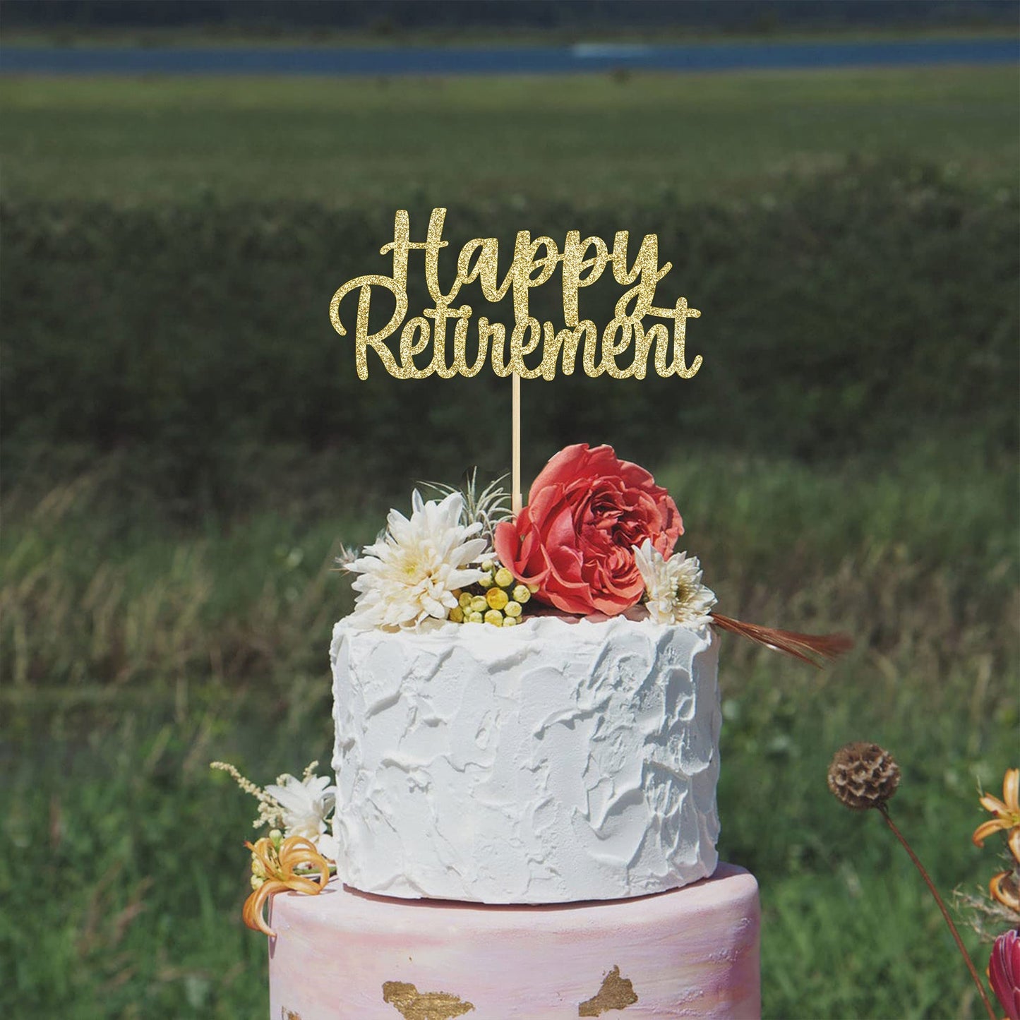 Gyufise Gold Glitter Retirement Cake Topper – 14x19cm, 1 Pack