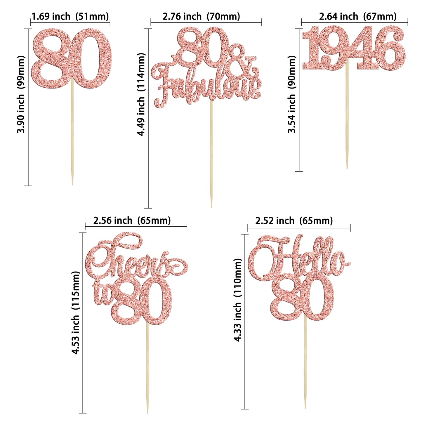 Gyufise 30 Pcs 80th Birthday Cupcake Toppers – Rose Gold Cake Decorations for 80th Birthday & Anniversary