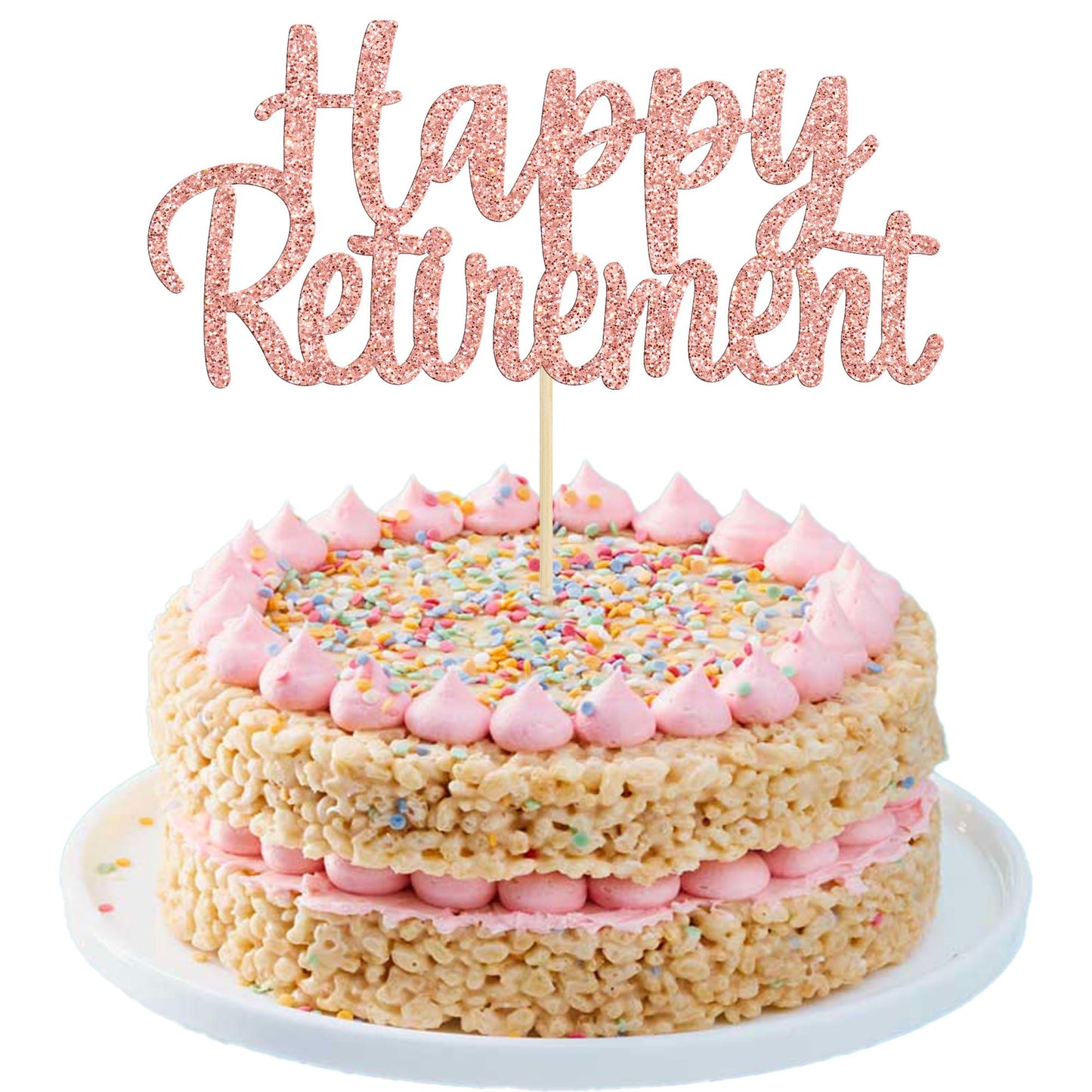 Gyufise Rose Gold Glitter Retirement Cake Topper – 14x19 cm, 1 Pack