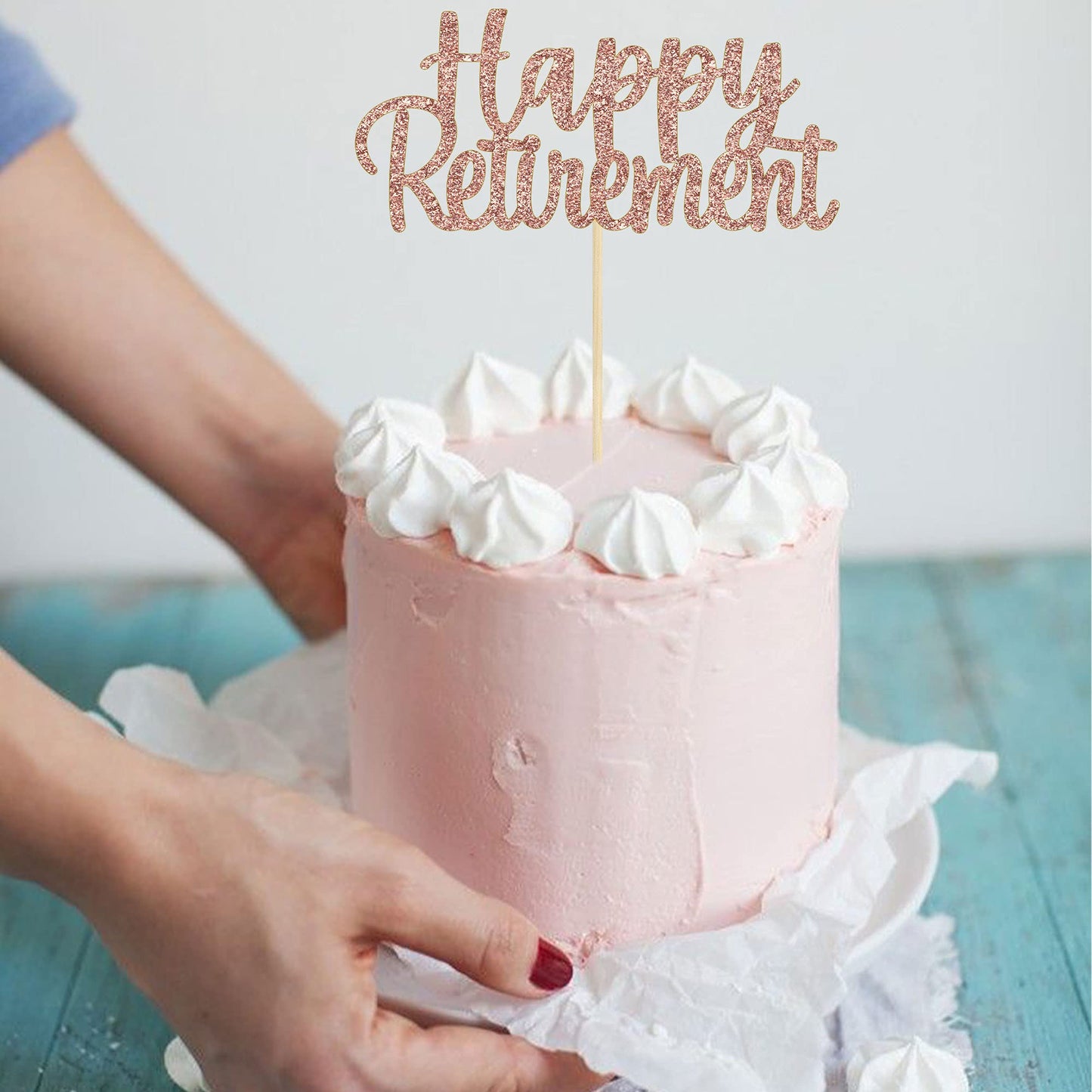 Gyufise Rose Gold Glitter Retirement Cake Topper – 14x19 cm, 1 Pack