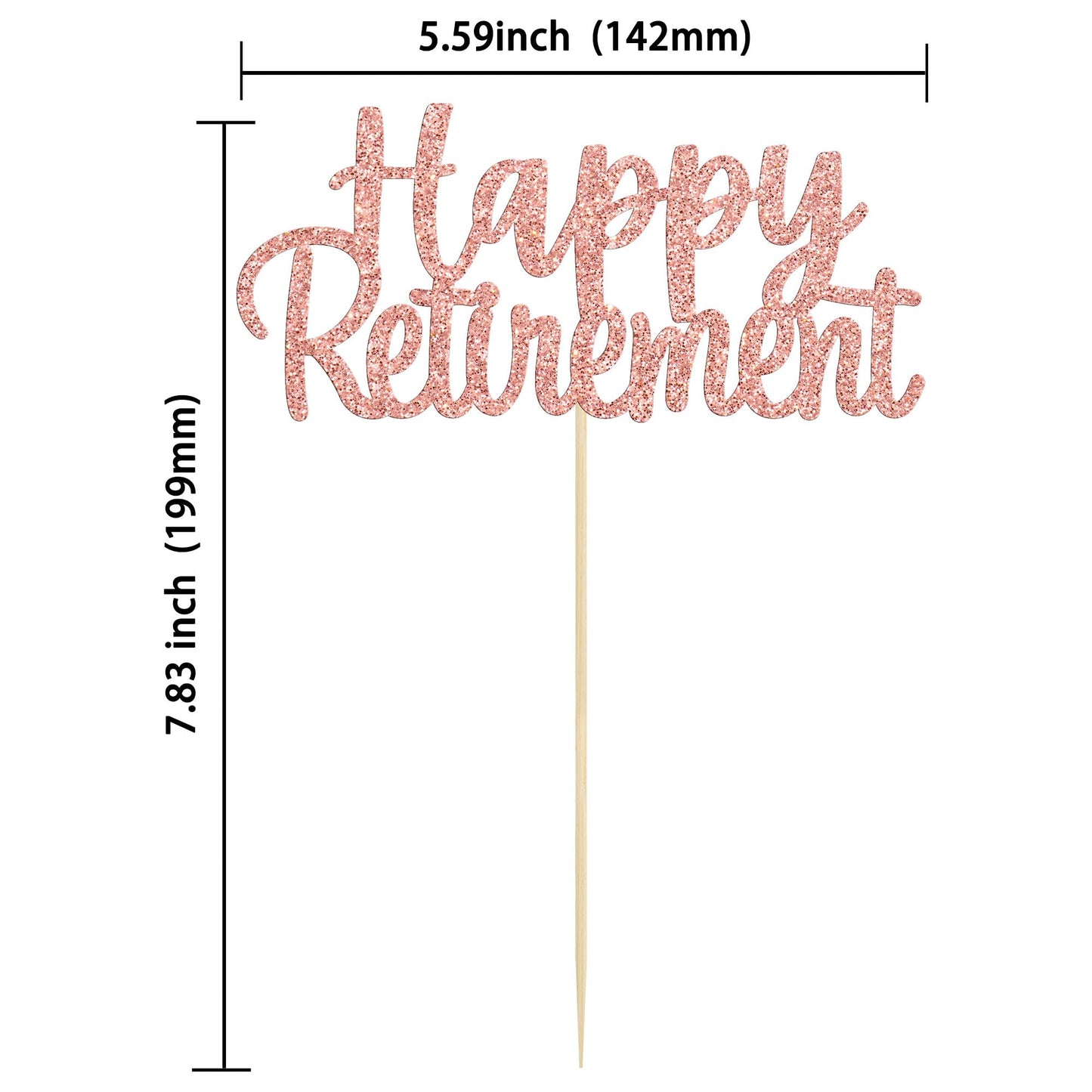 Gyufise Rose Gold Glitter Retirement Cake Topper – 14x19 cm, 1 Pack
