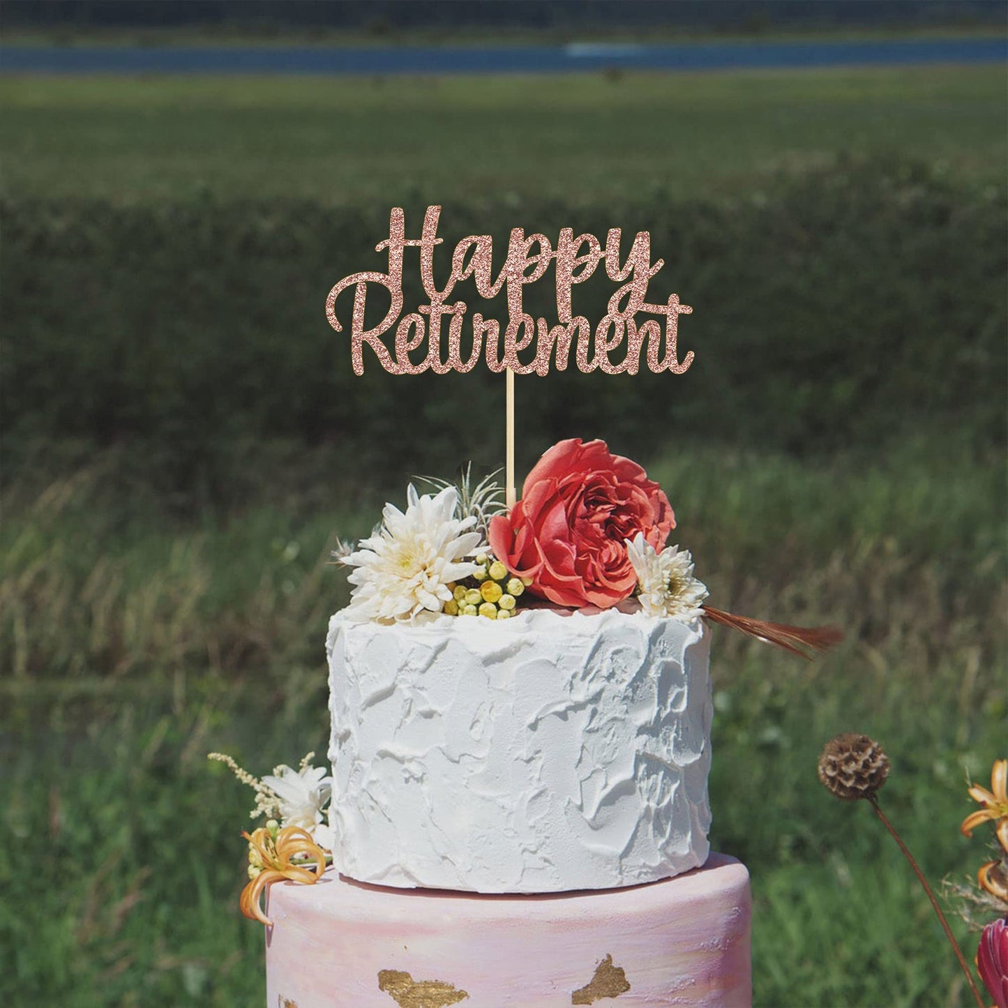 Gyufise Rose Gold Glitter Retirement Cake Topper – 14x19 cm, 1 Pack