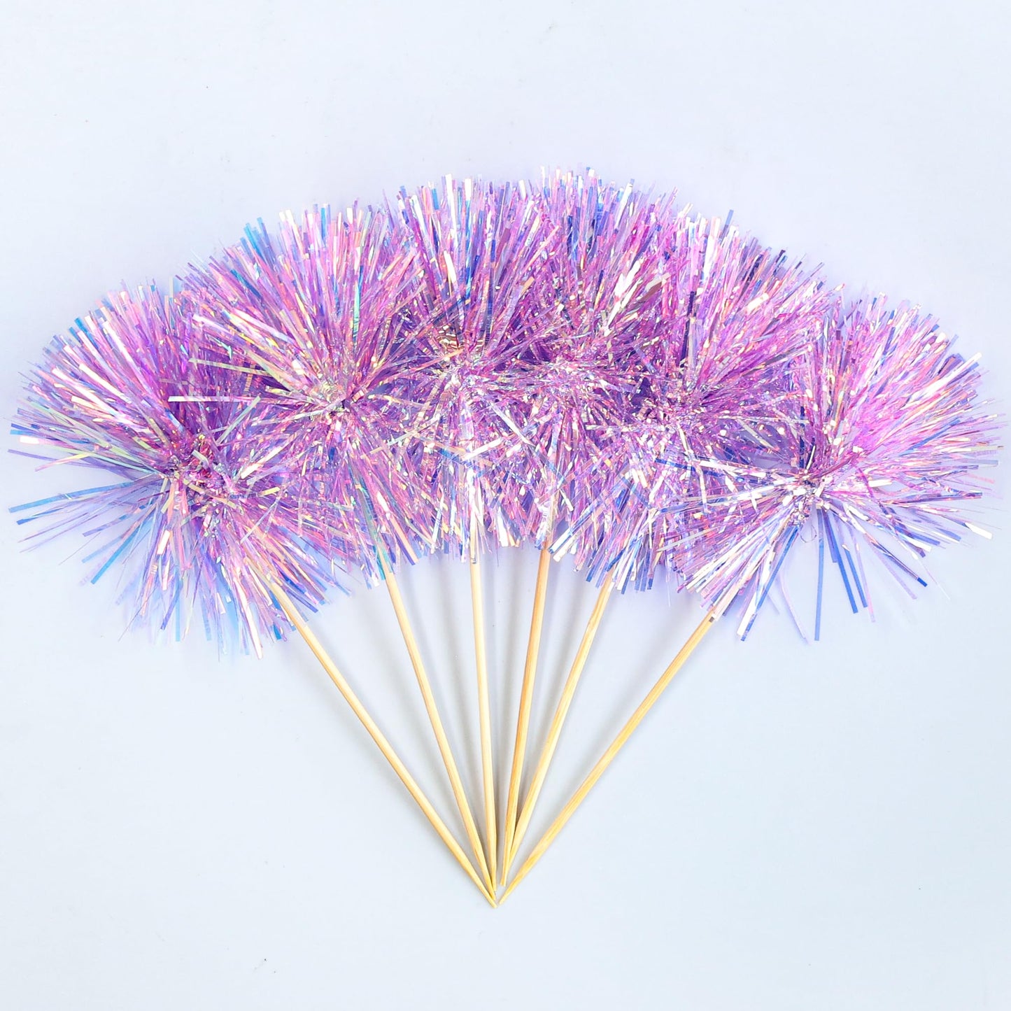 Gyufise 30Pcs Foil Firework Cupcake Toppers – Laser Purple Sparkle