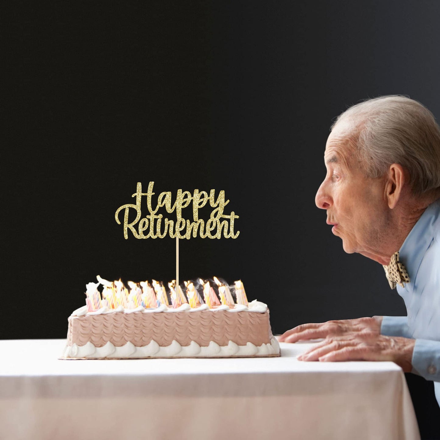 Gyufise Gold Glitter Retirement Cake Topper – 14x19cm, 1 Pack