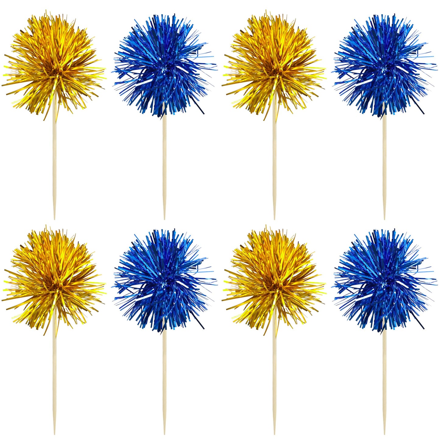 Gyufise 30Pcs Foil Firework Cupcake Toppers – Gold & Dark Blue Sparkle Tinsel Cake Picks